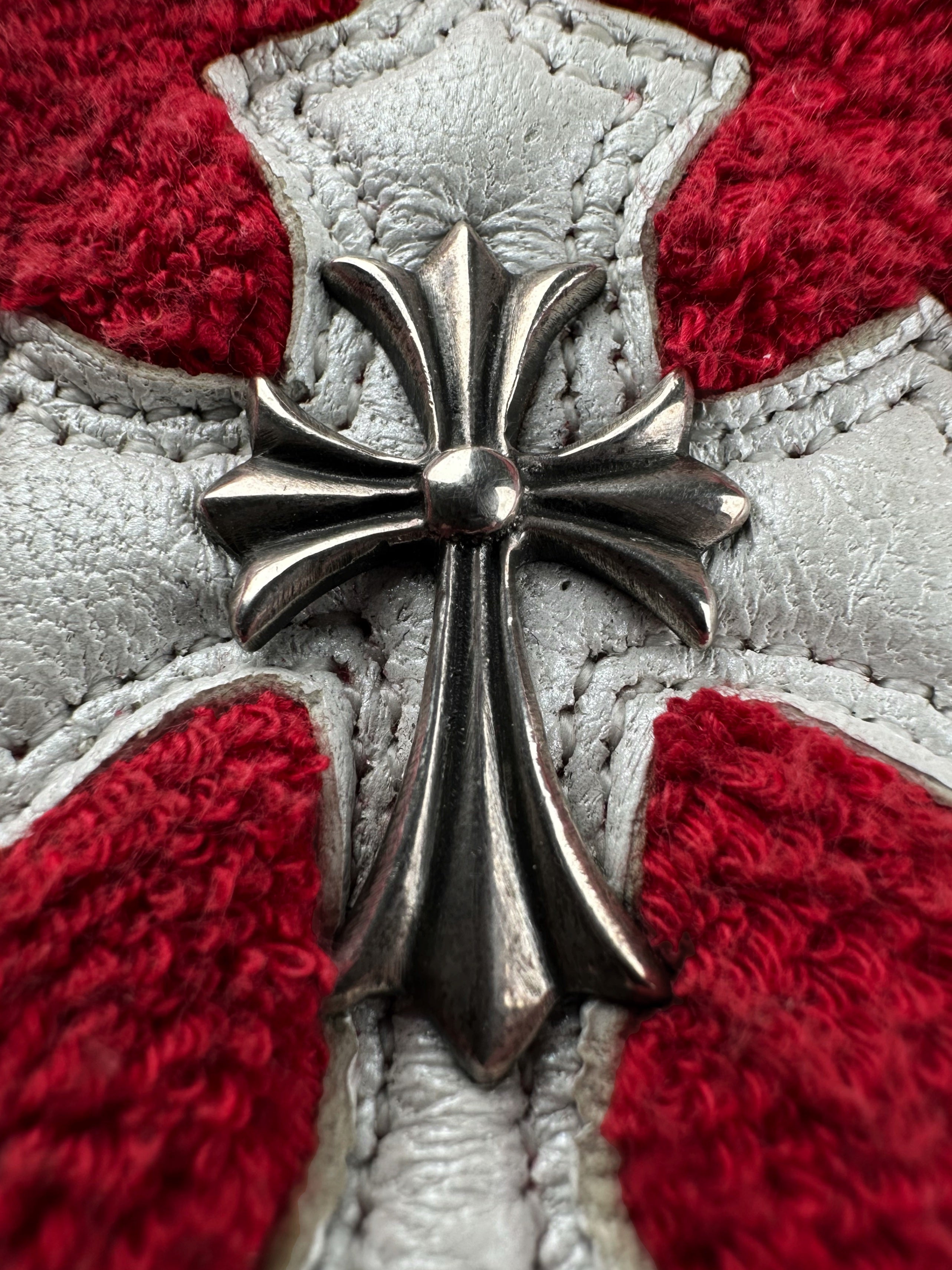 Chrome Hearts White Leather Cross Patch Sweat Band Bracelet