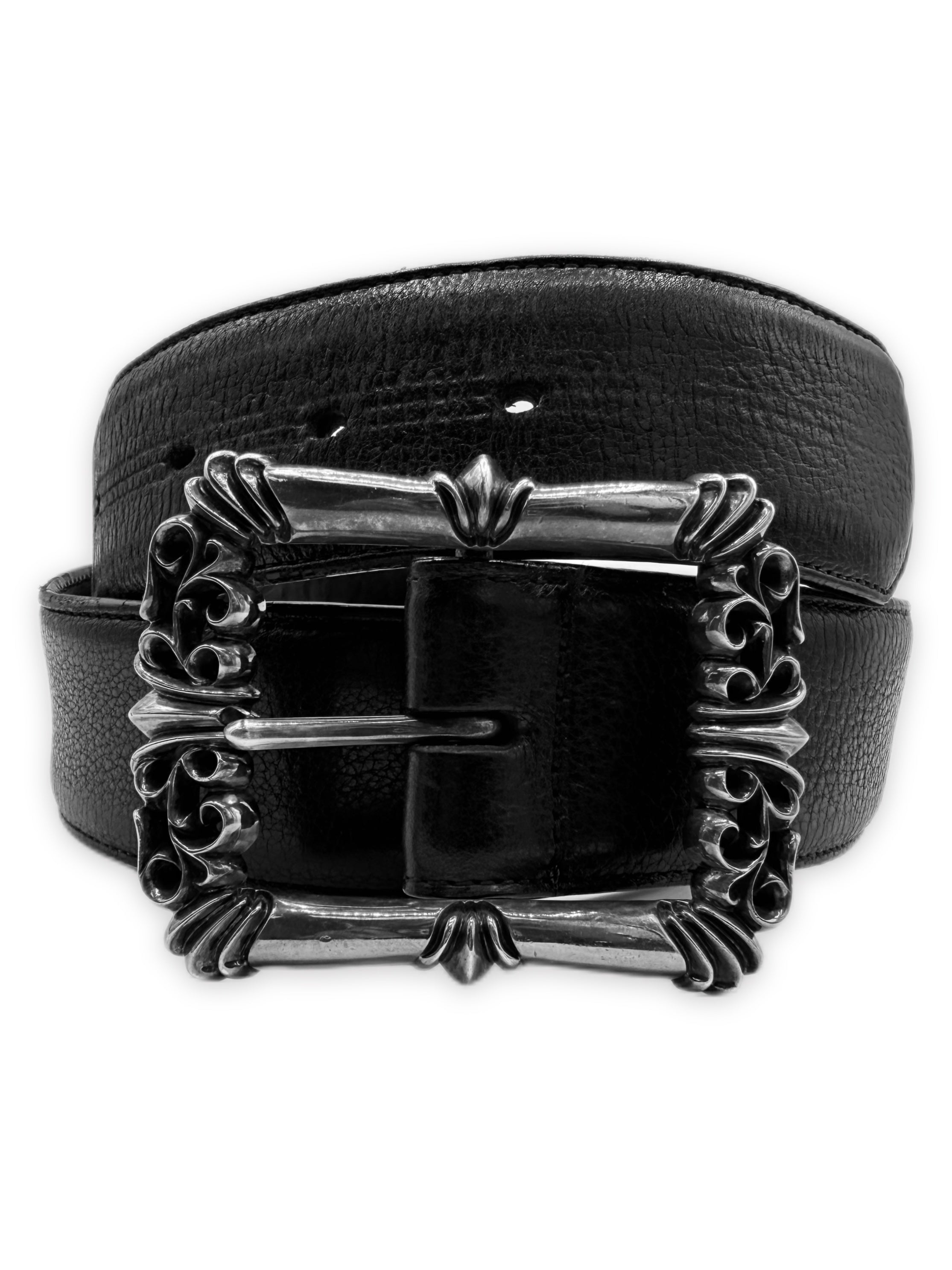 Chrome Hearts Filigree Buckle .925 Silver Black Leather Belt