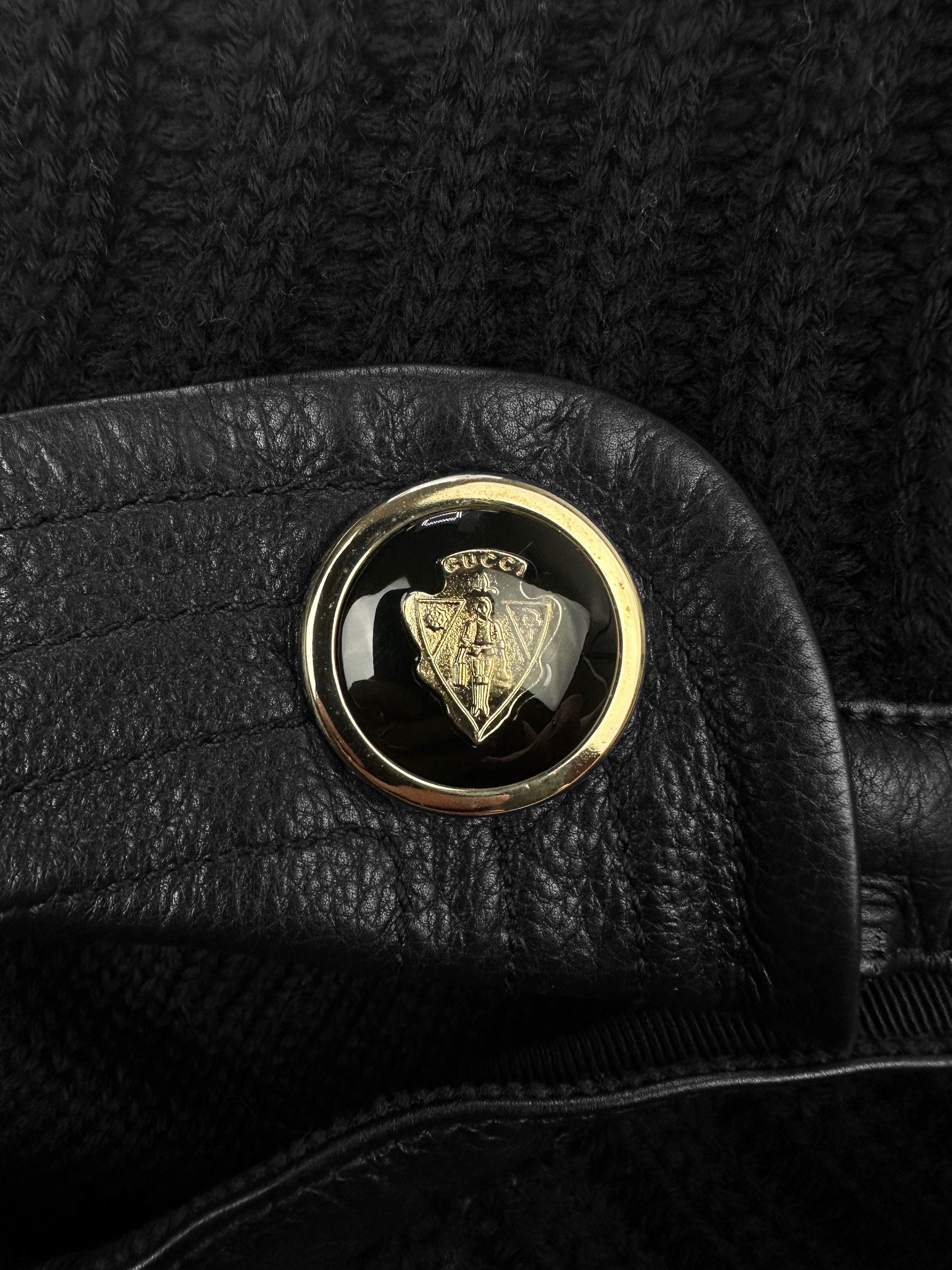00s Gucci by Tom Ford Black Knitted Leather Brim Hat