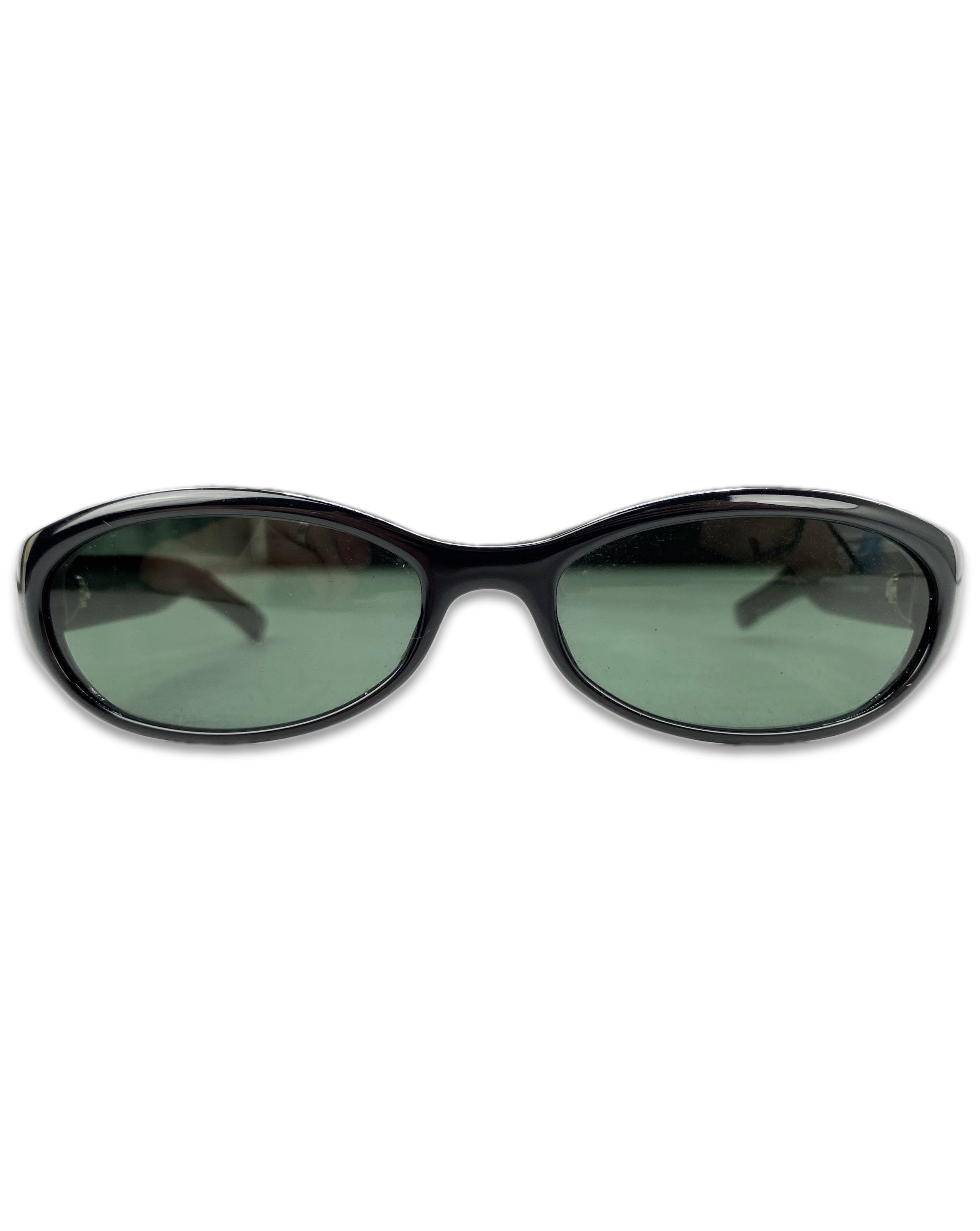 Gucci Rounded Frame Metallic Etched Logo Green Tint Sunglasses