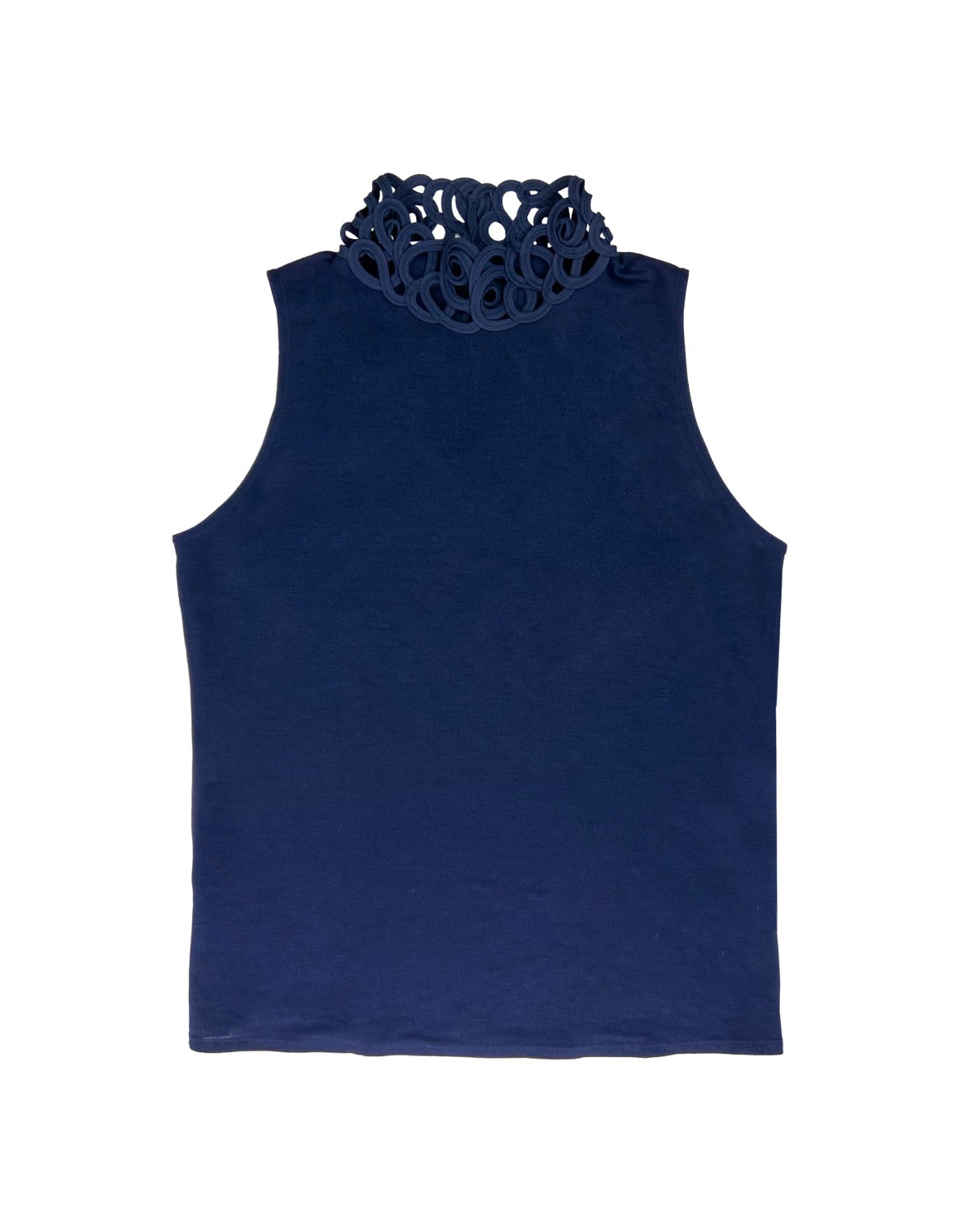Dior Lace Collar Back Zip Navy Blue Tank-Top