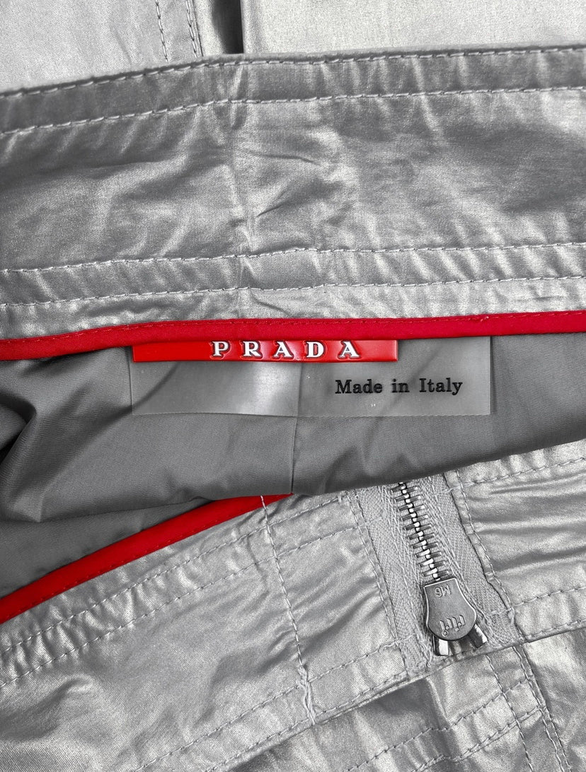FW99 Prada Astro Cargo Aviator Belted Bondage Silver Pants