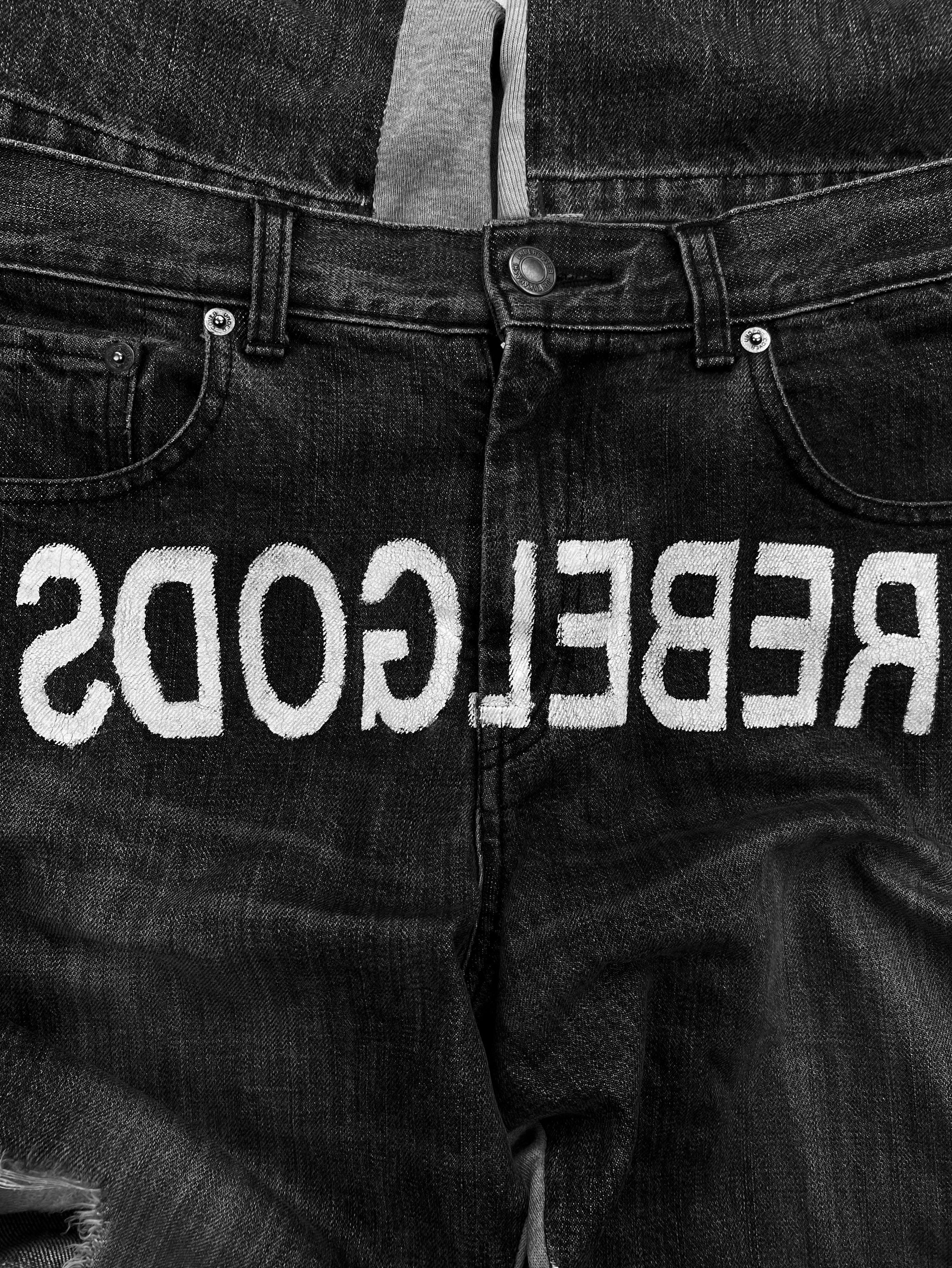 AW02 Undercover ‘Rebel Gods’ Distressed Hybrid Dark Wash Denim