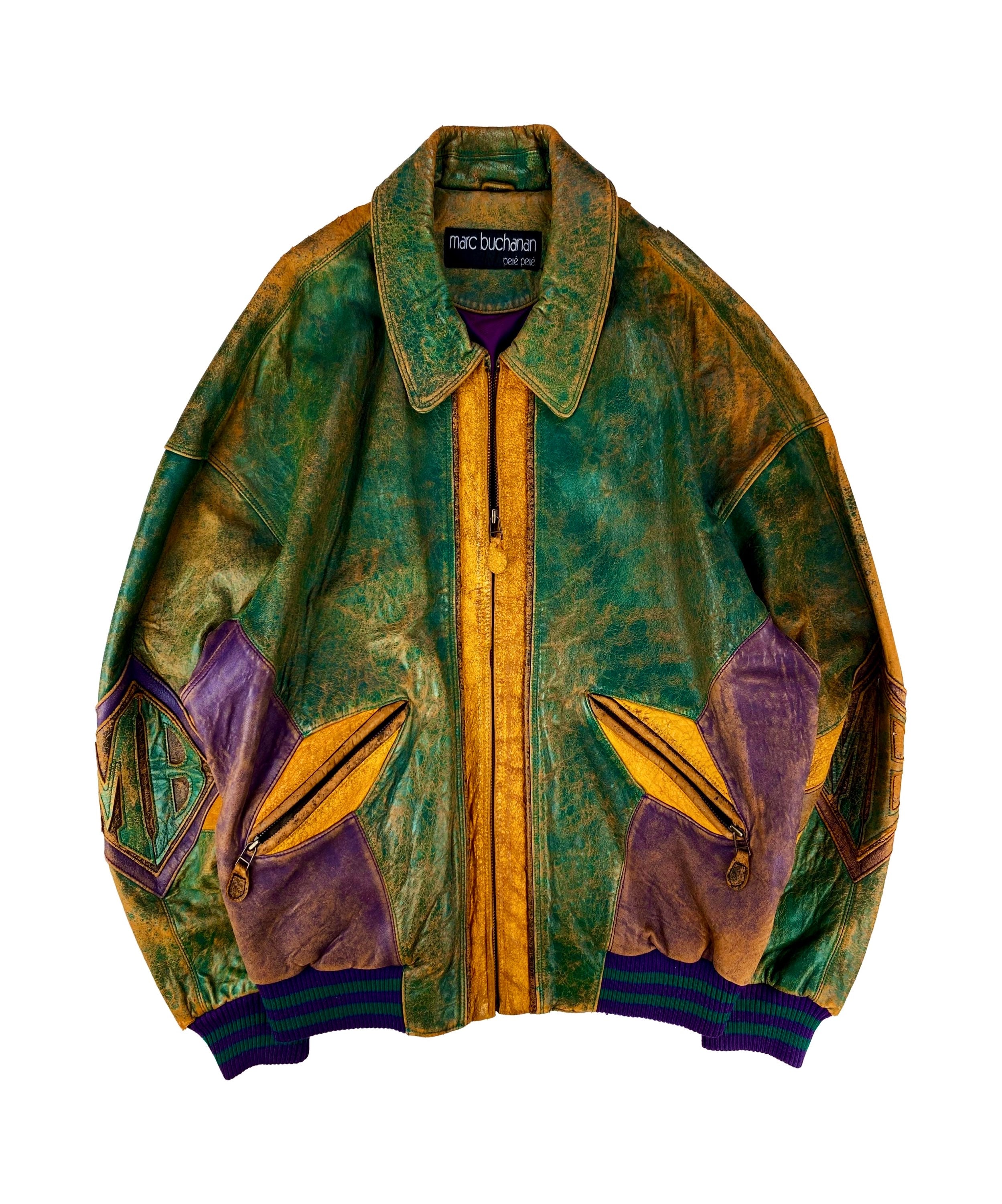 90s Pelle Pelle ‘Soda Club’ Patched Leather Star Bomber Jacket