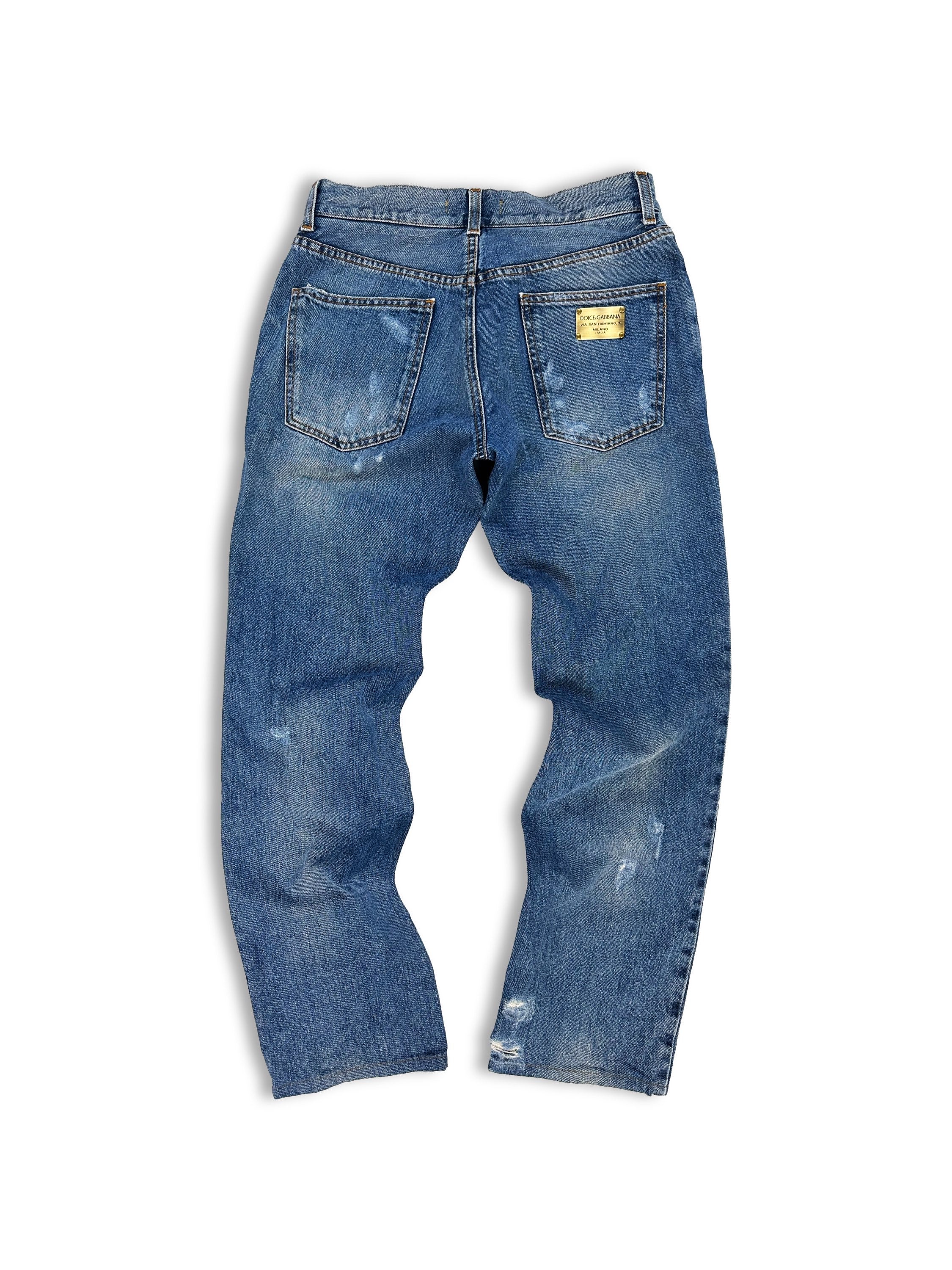 00s Dolce &amp; Gabbana Blue Wash Distressed Denim