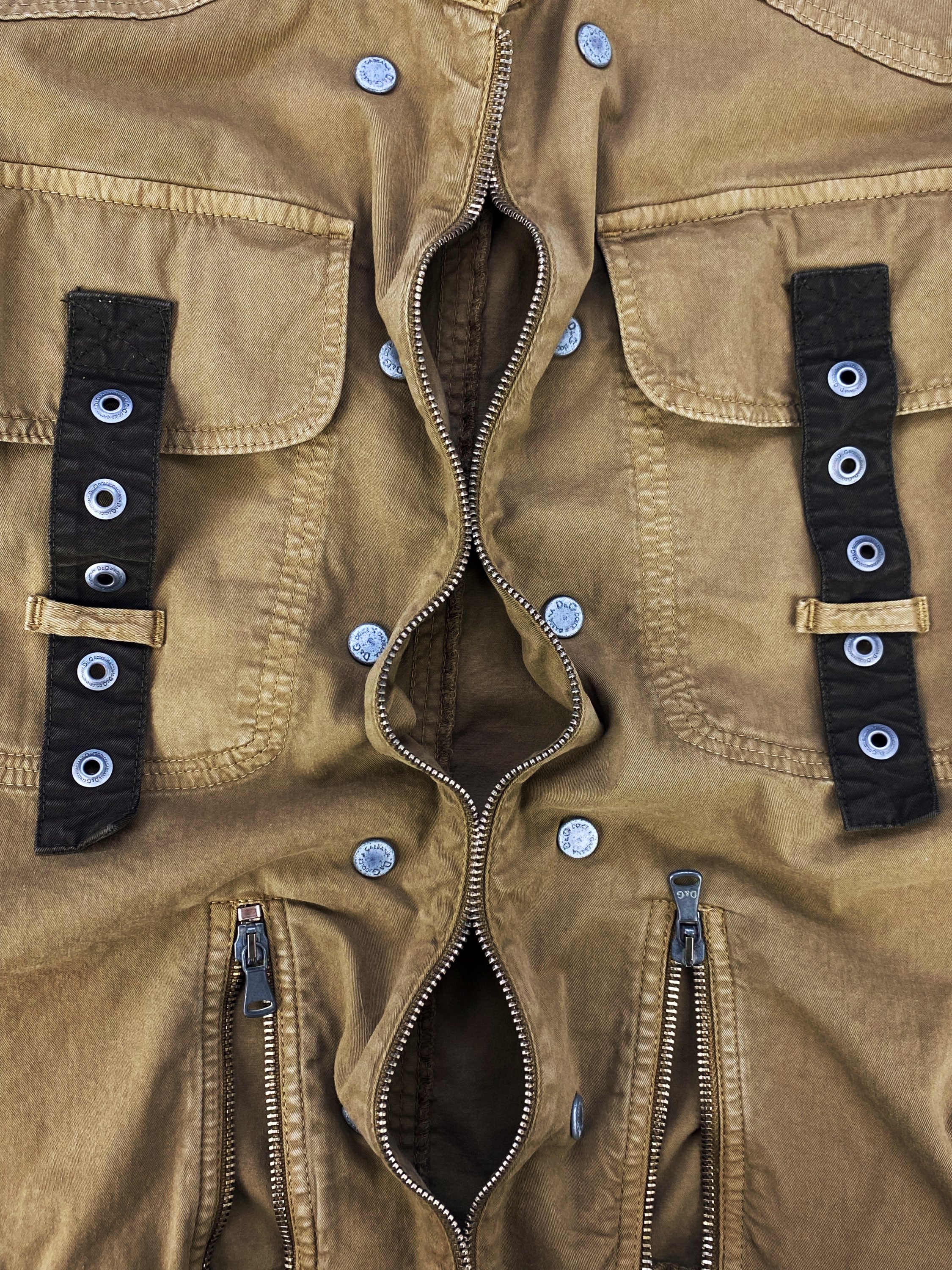 00s Dolce &amp; Gabbana Multi Zip Belted Tan Cargo Jacket