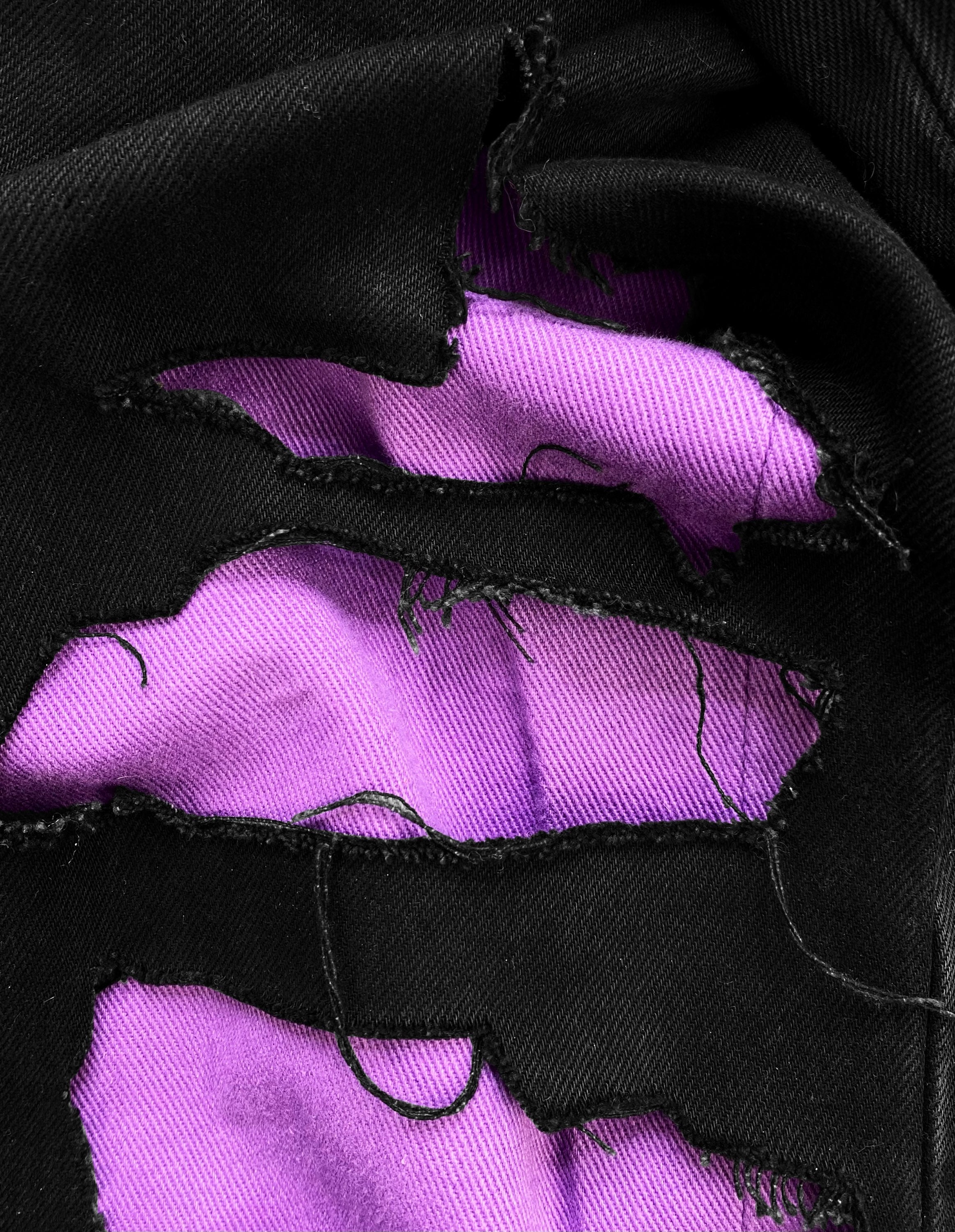 SS20 Raf Simons Double Layered Magenta Thrashed Denim