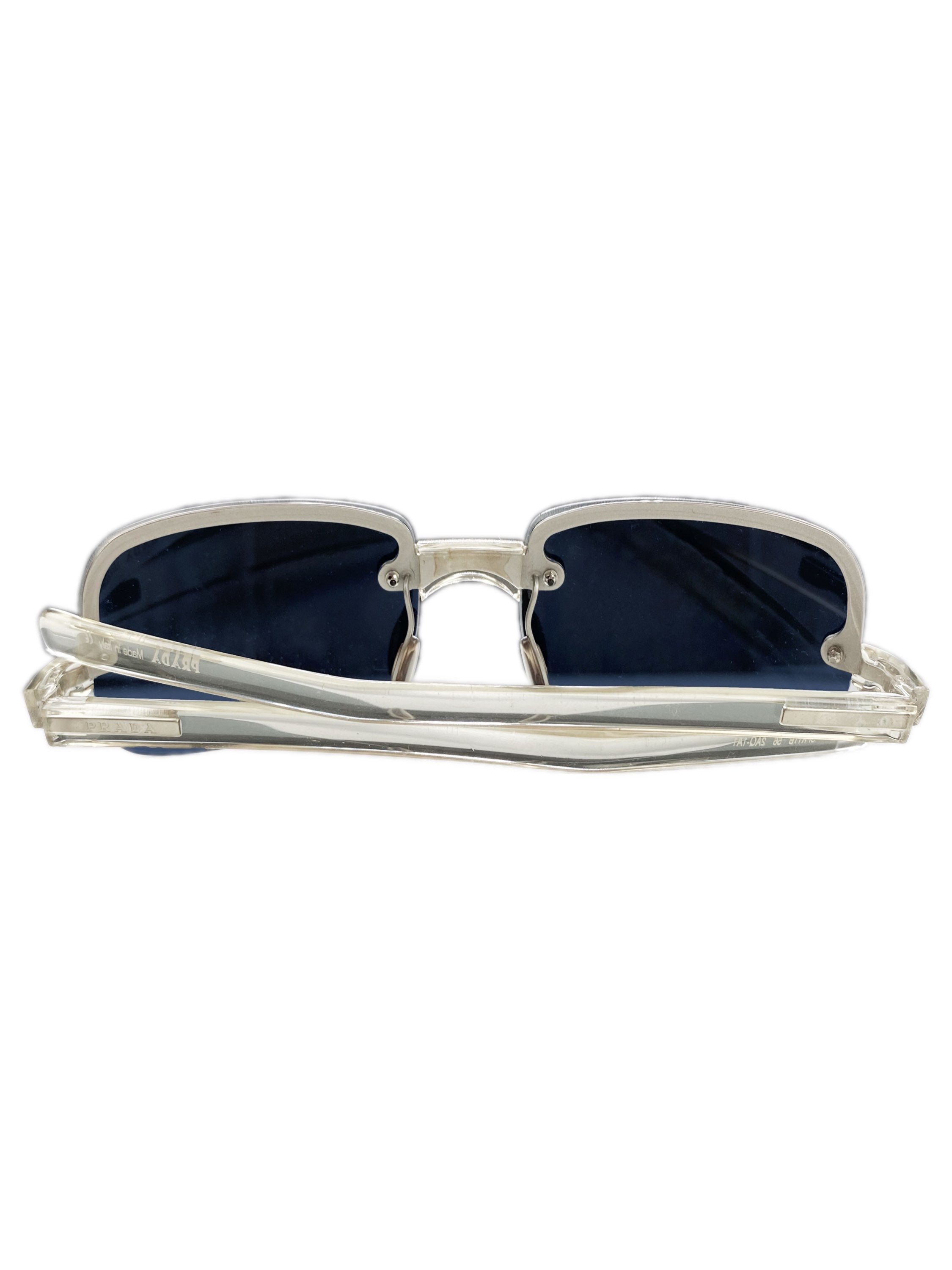 00s Prada Sport Blue Tint Rounded Transparent Metallic Sunglasses