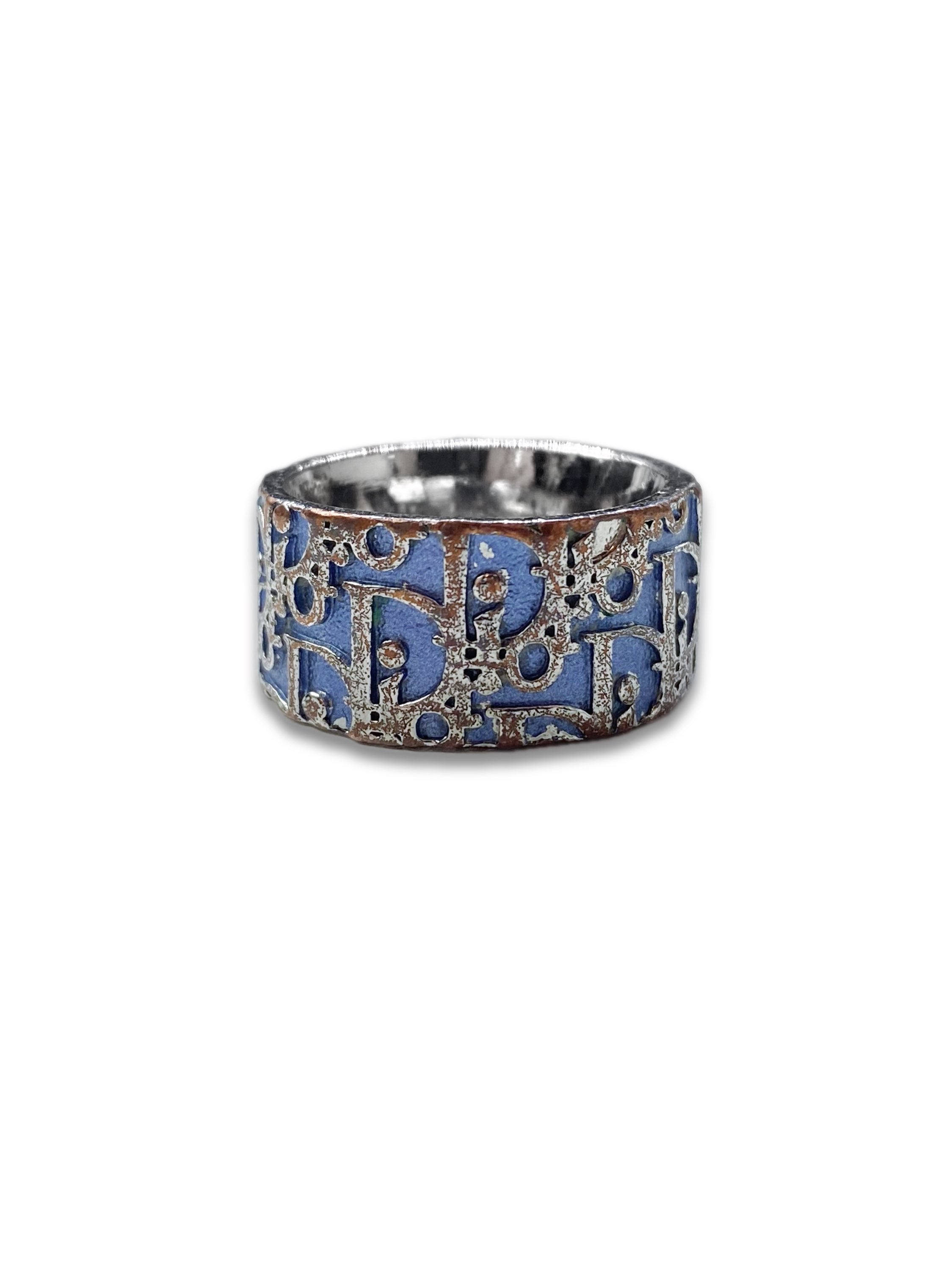 Dior Trotter Monogram ‘2’ Metallic Navy Blue Ring