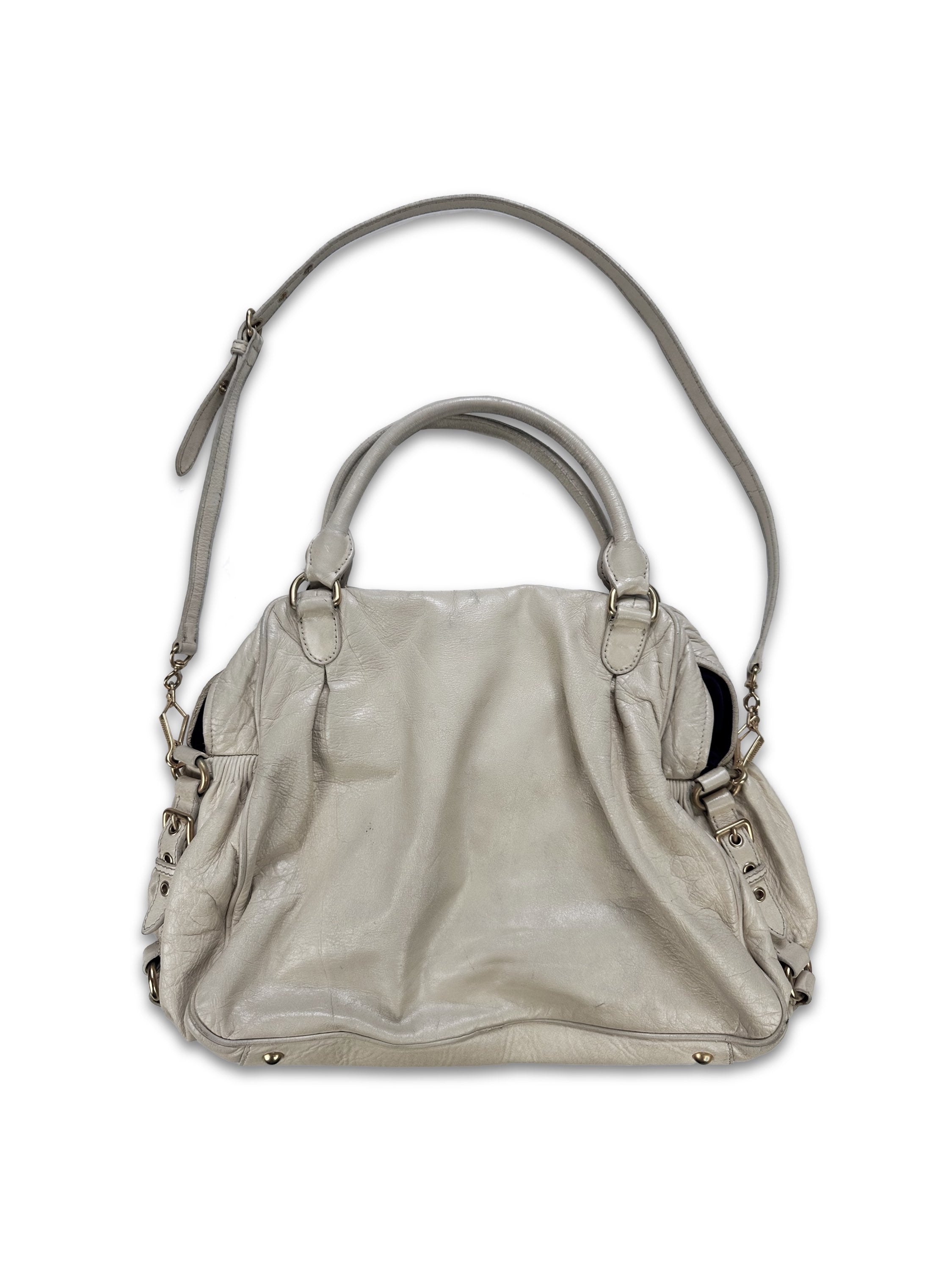 00s Miu Miu Gold ‘Key &amp; Lock’ White Leather Handbag