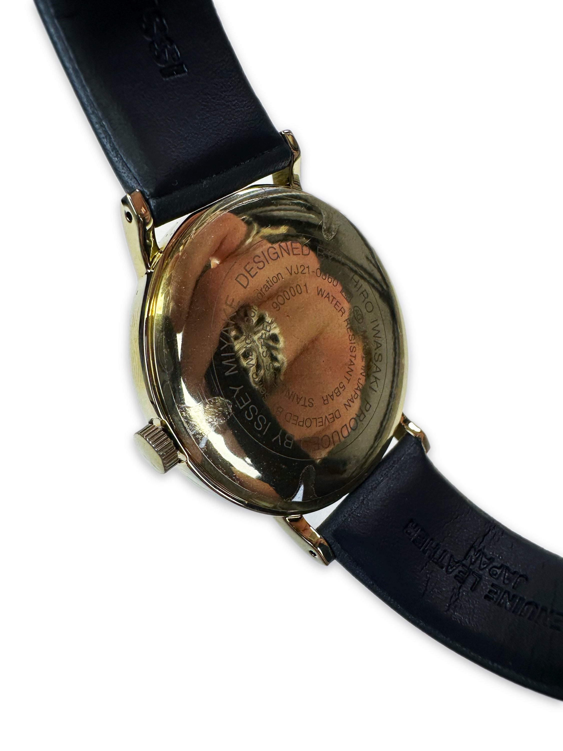 90s Issey Miyake by Hiro Iwaska Leather Band White Face Wrist Watch