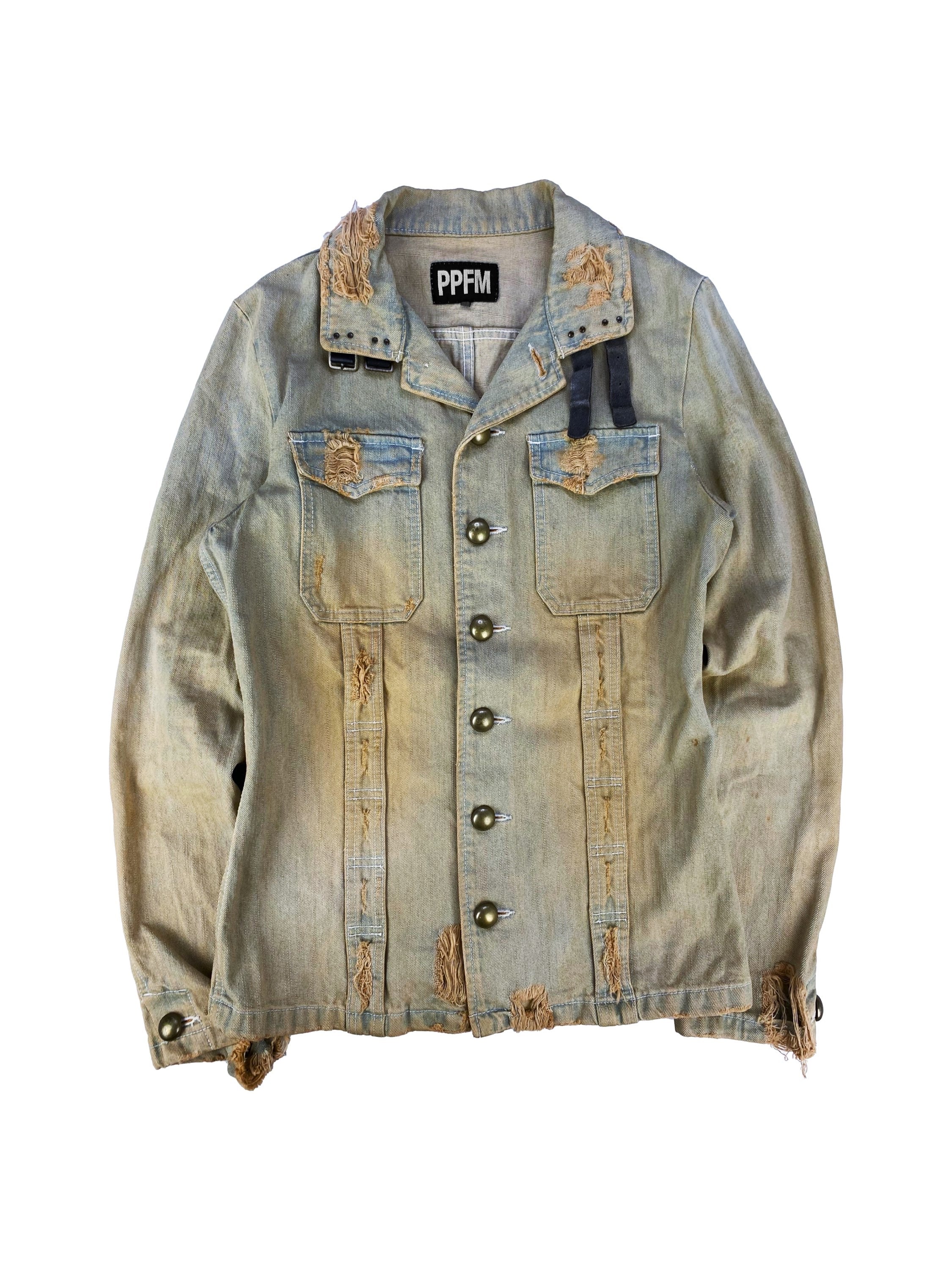 00s PPFM Distressed Denim Sand Washed High Collar Jacket