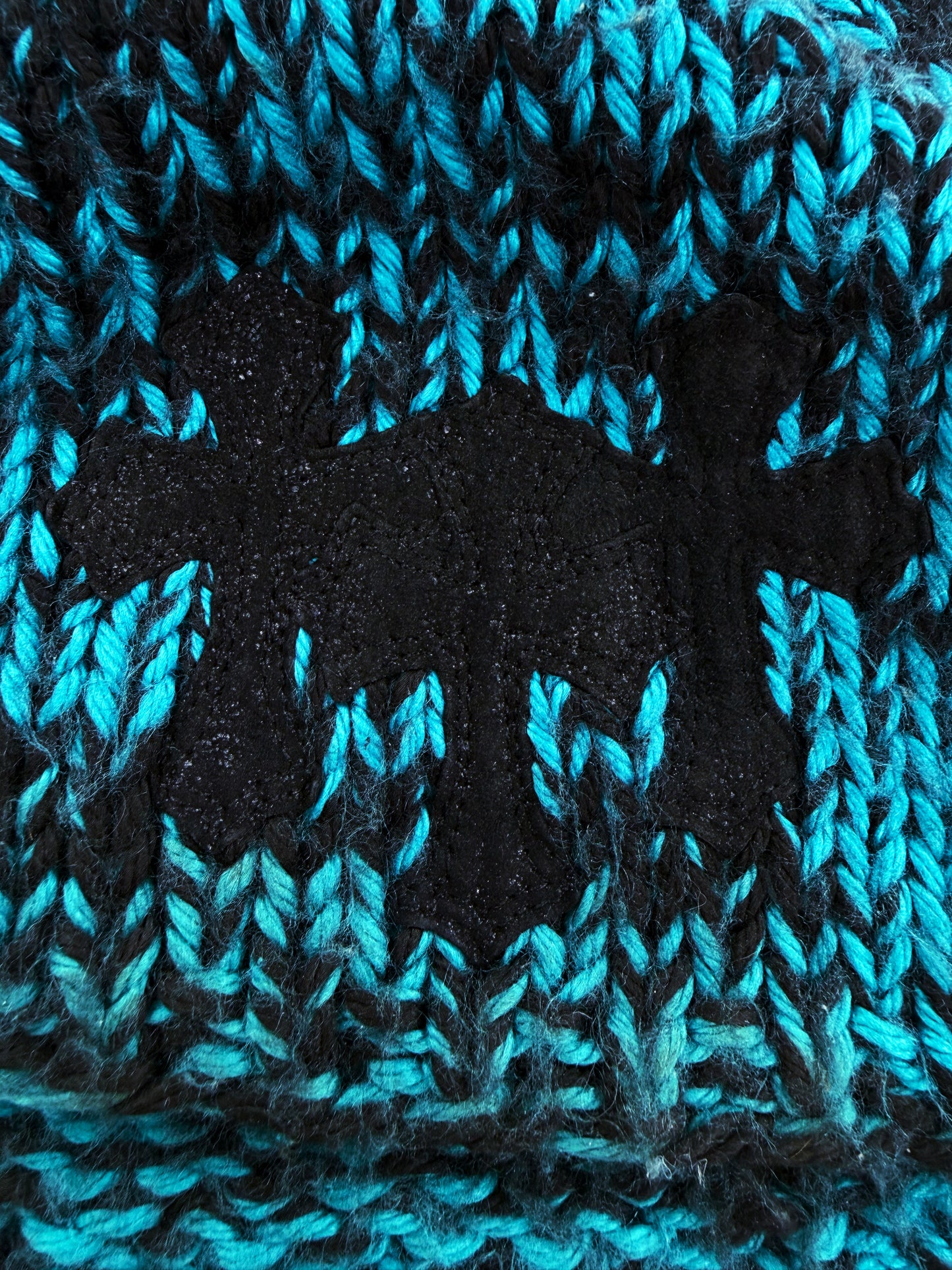 Chrome Hearts Triple Cross Patch Blue Gradient .925 Silver Knit Beanie