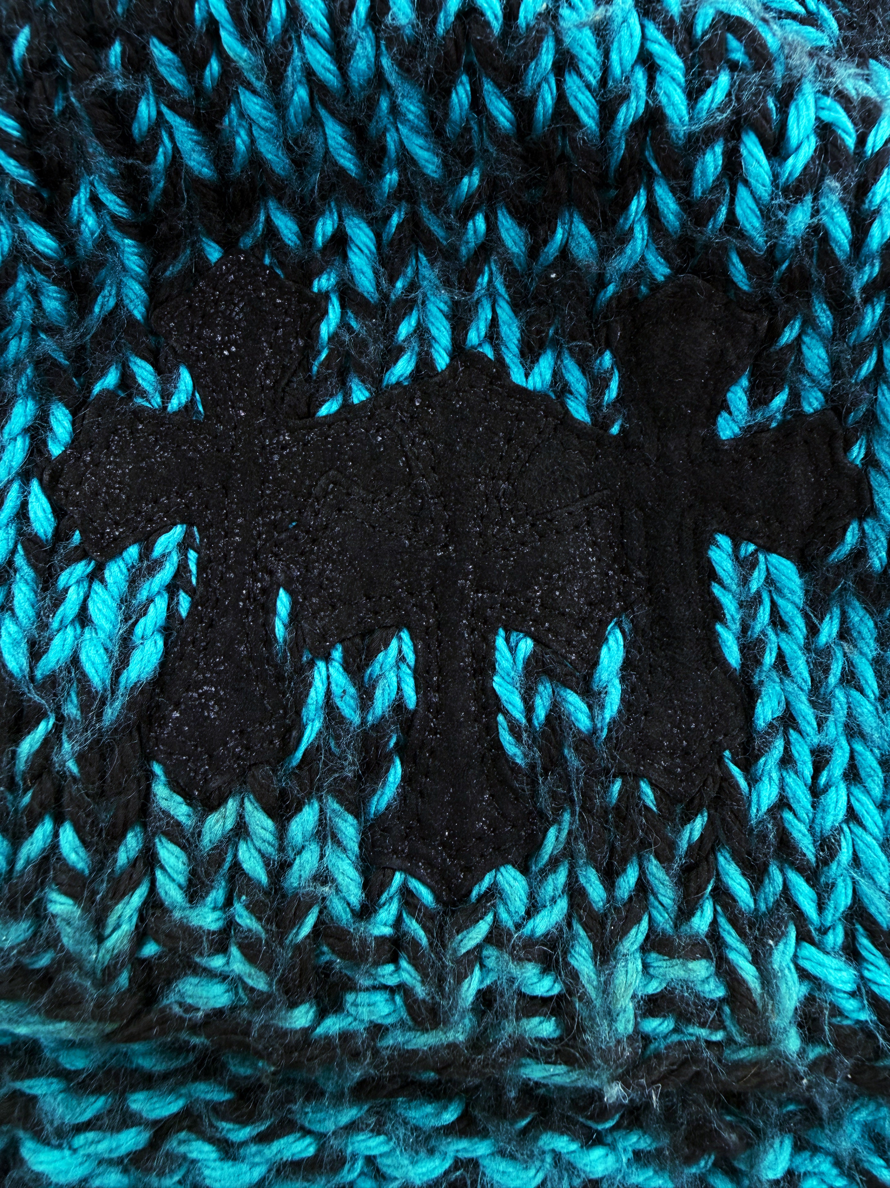 Chrome Hearts Triple Cross Patch Blue Gradient .925 Silver Knit Beanie