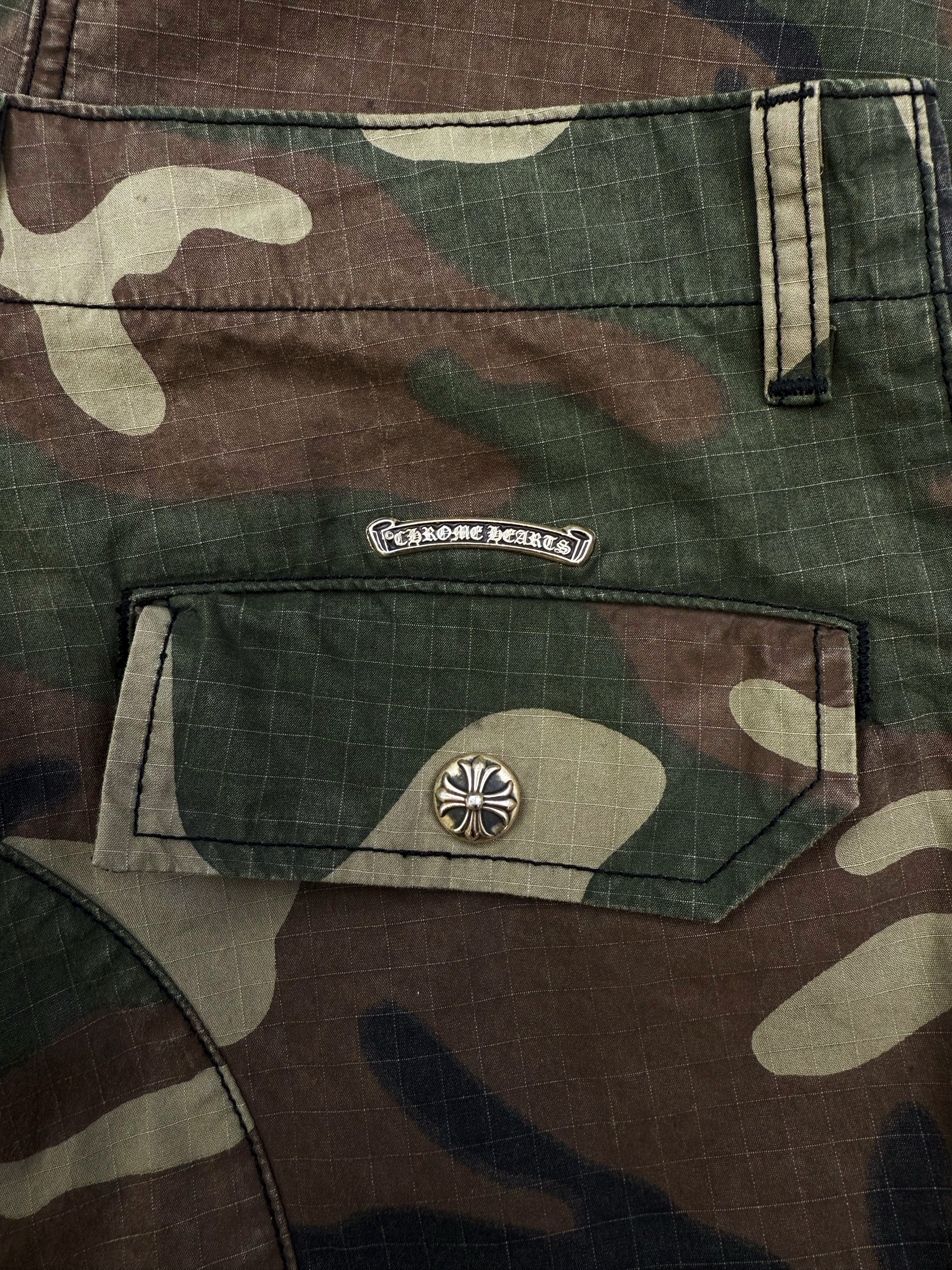 Chrome Hearts Leather Cross Patch Camo Multi Pocket Cargo Pants