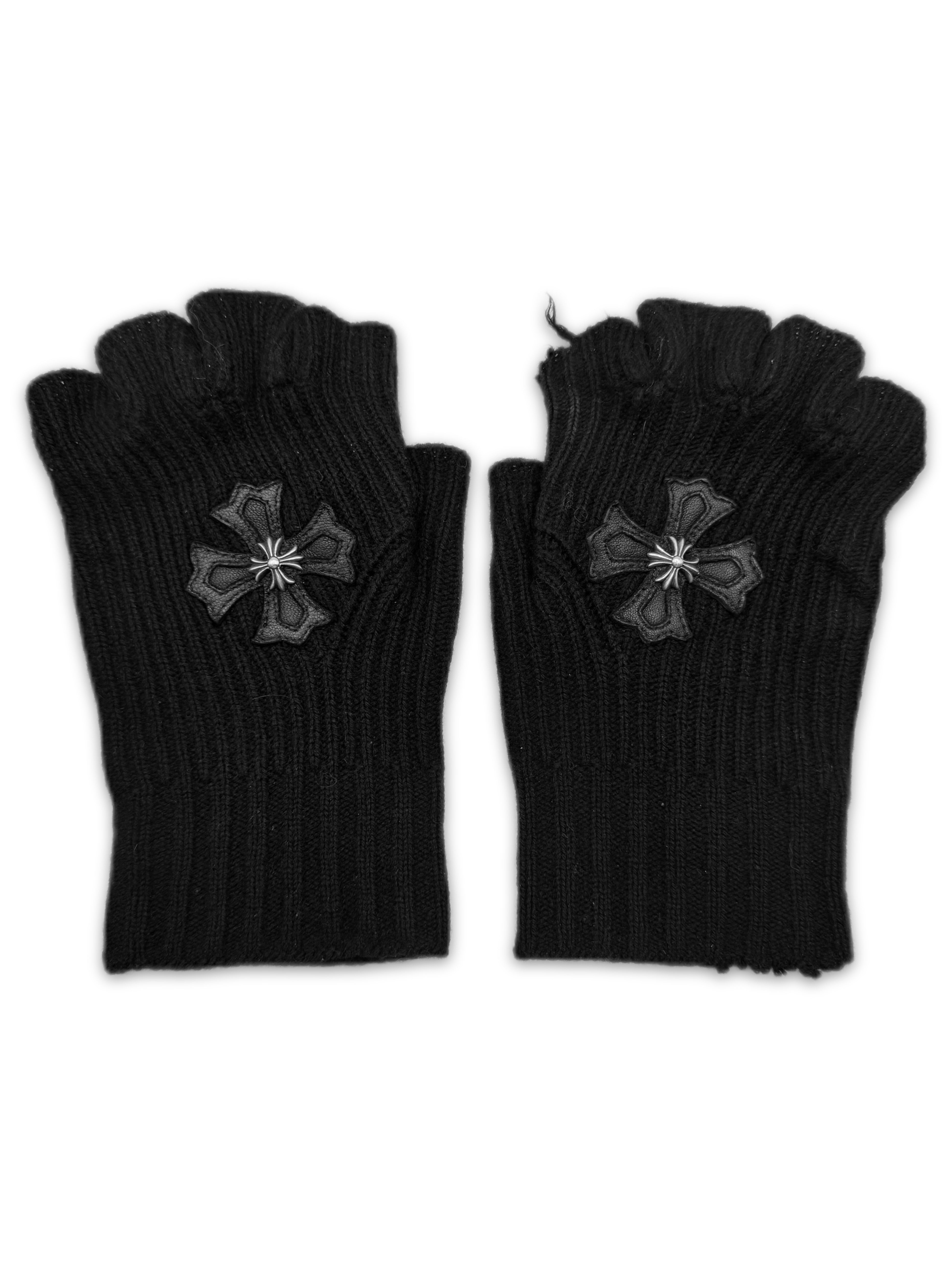 Chrome Hearts Leather Plus Patch Sticky Fingerless Gloves