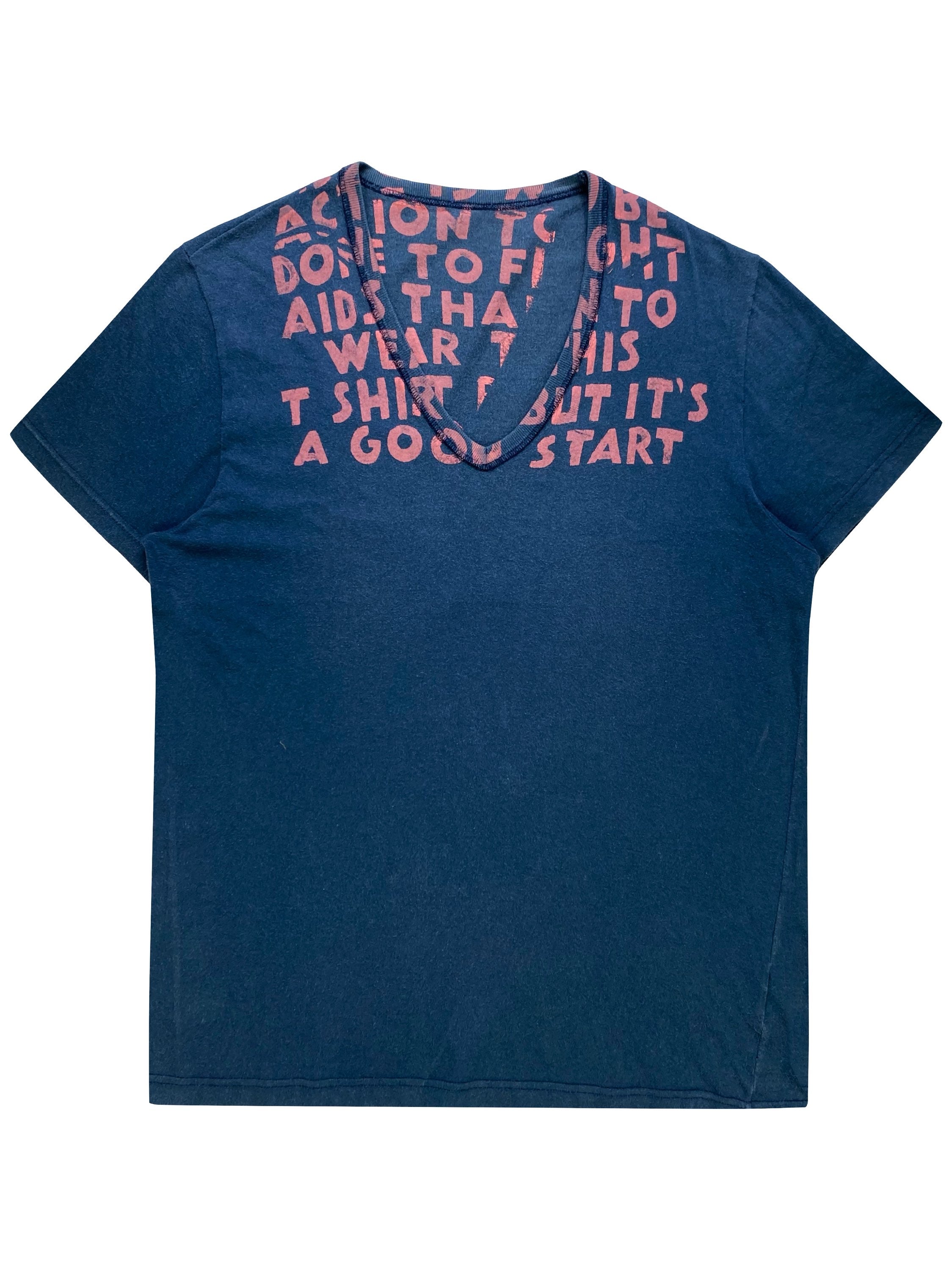 AW04 Maison Margiela ‘Aids’ Navy Blue Script T-Shirt
