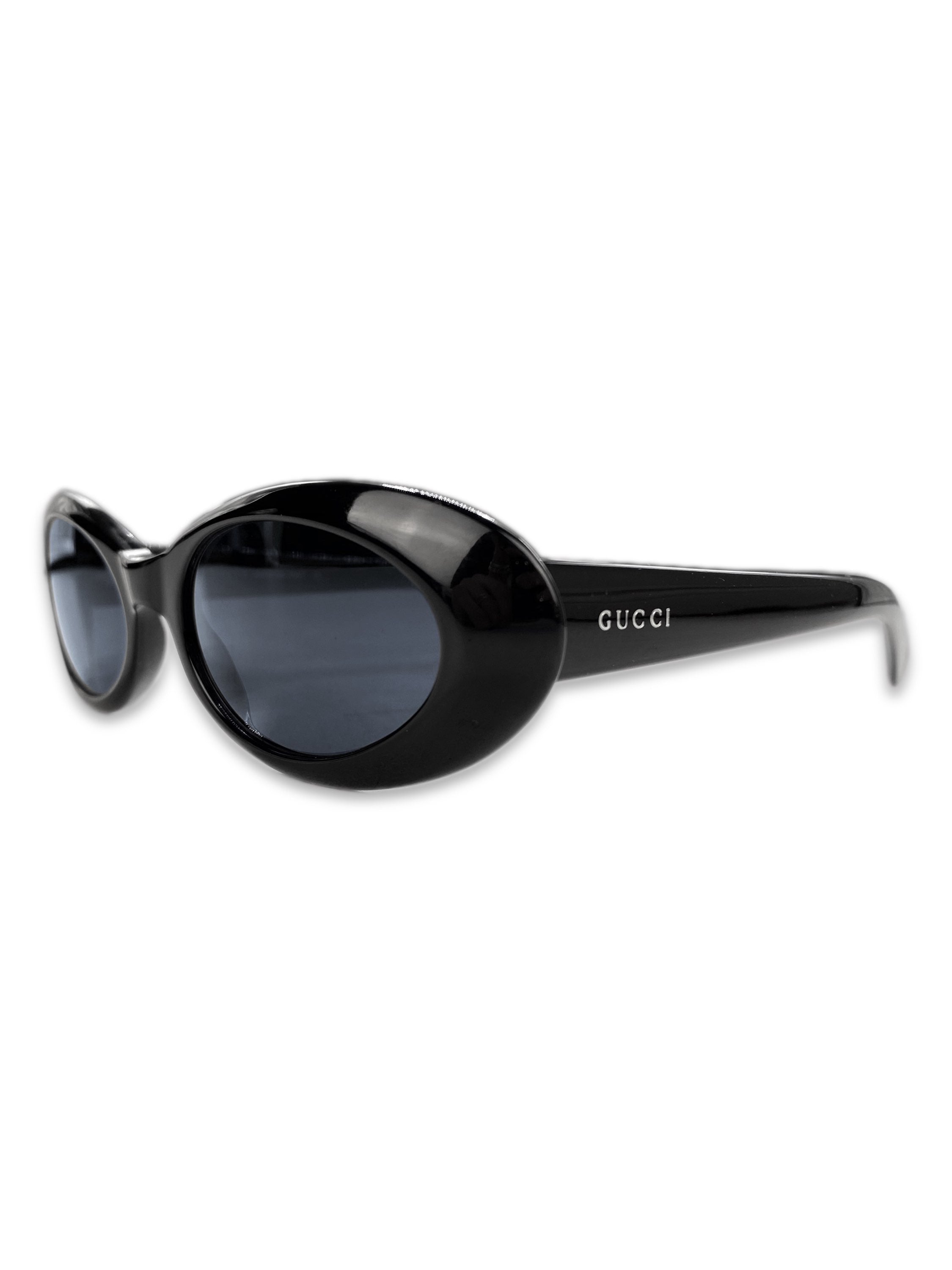Gucci Blue Tint Metallic Oval Frame Glossy Sunglasses