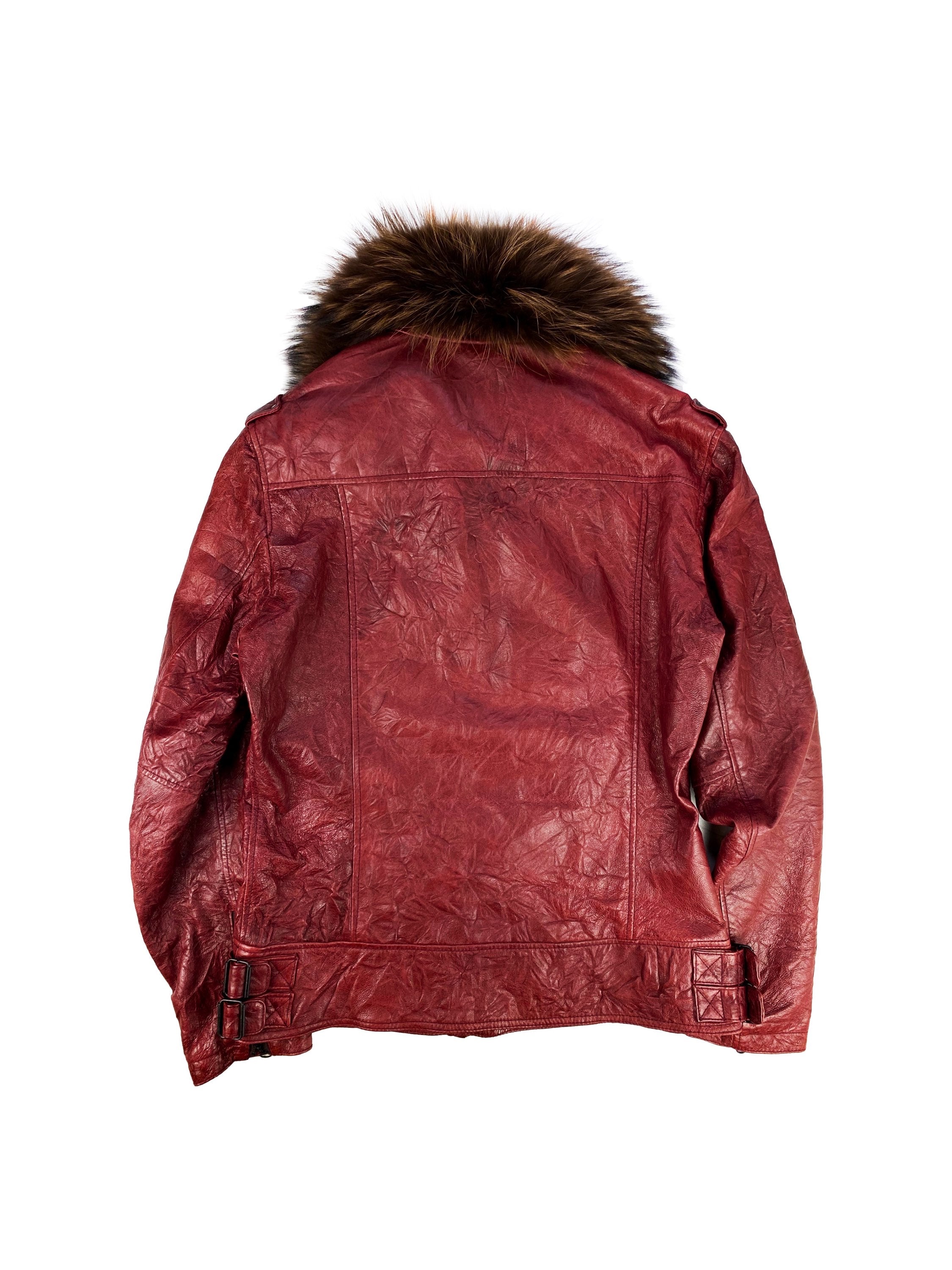 00s Tete Homme Blood Red Pig Skin Leather Fur Biker Jacket