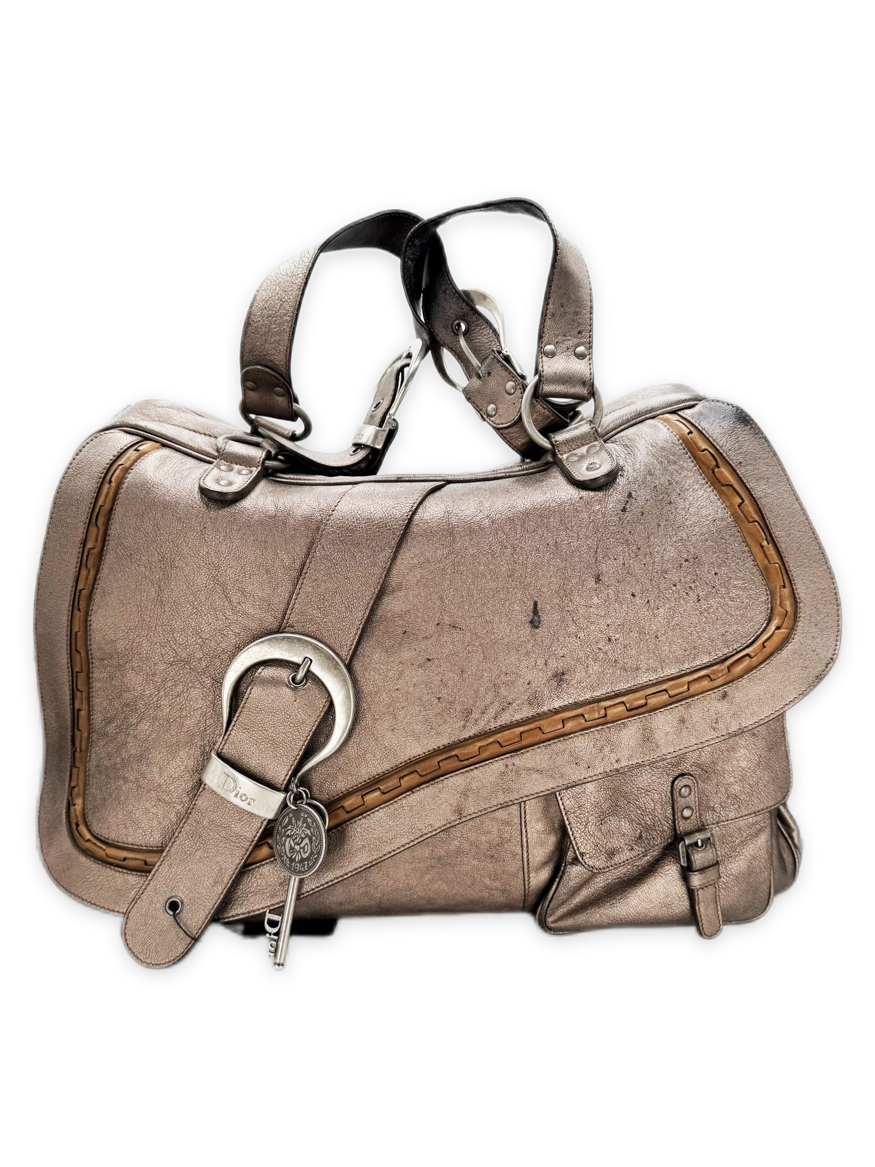 00s Christian Dior Gaucho Silver Leather Large Saddle Bag