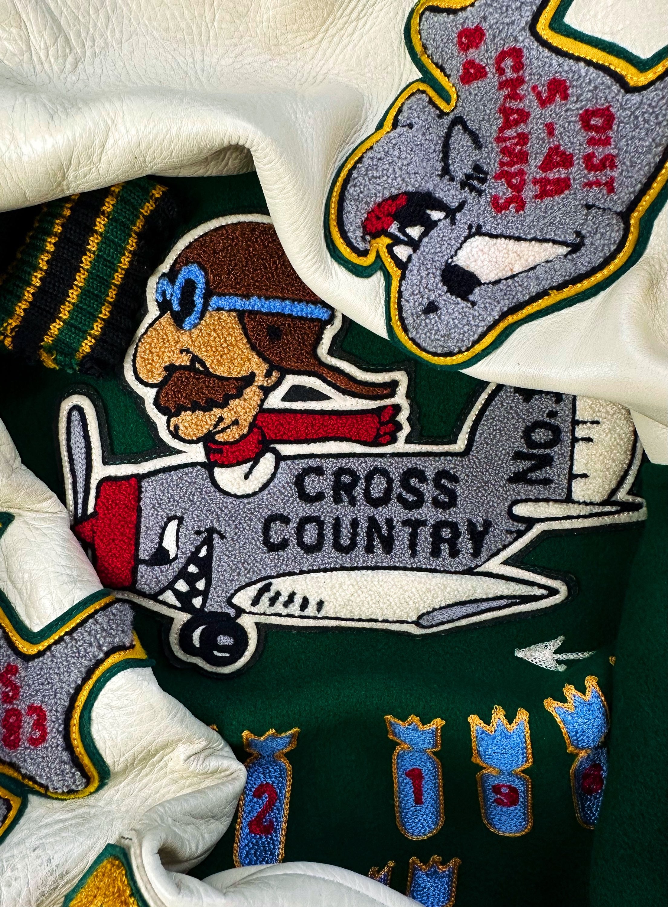 00s Whitesville ‘Flying Sharks’ Leather Chenille Patched Varsity Jacket