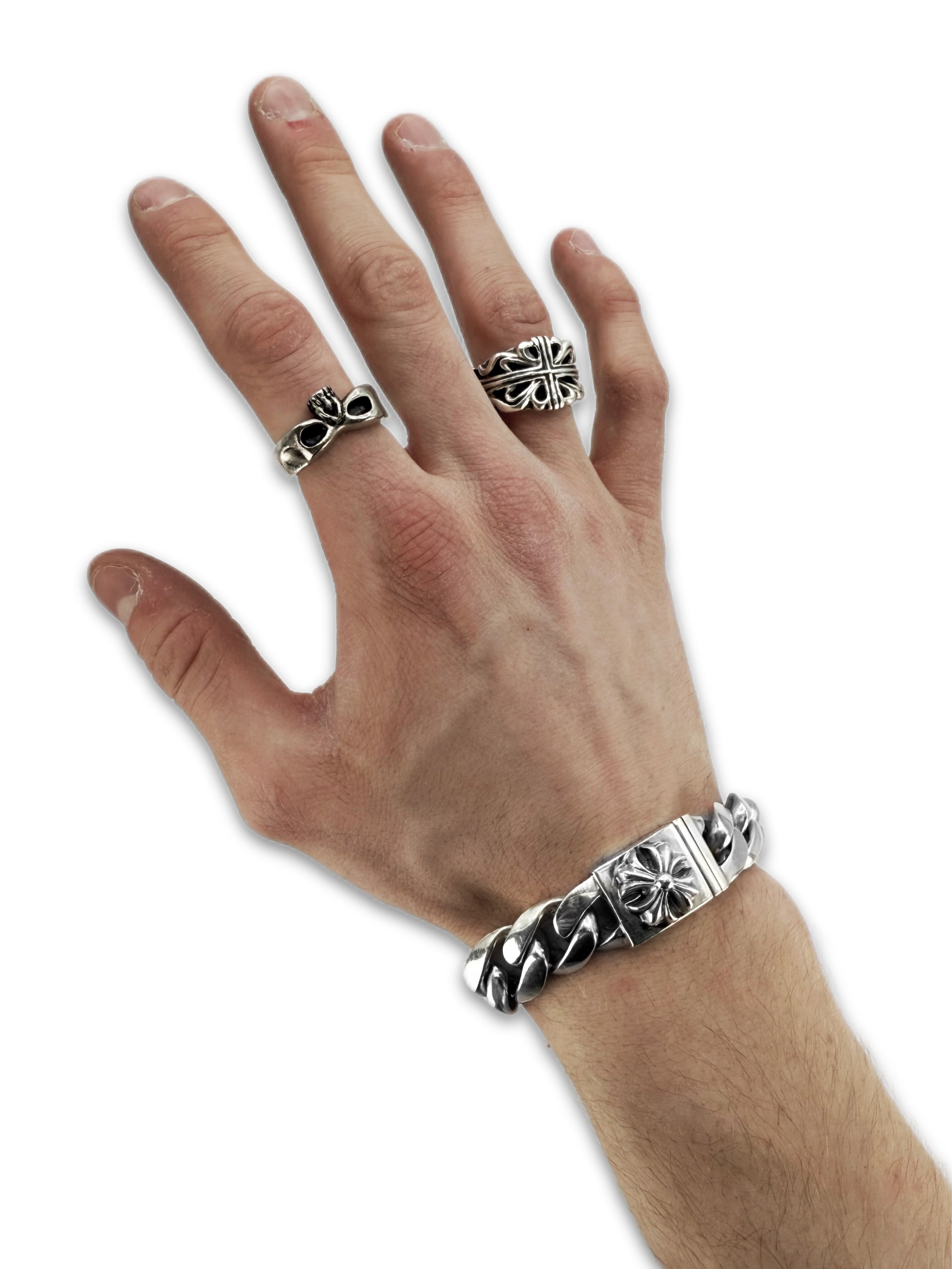Chrome Hearts Plus Cross Box ID Cuban Link Silver Bracelet