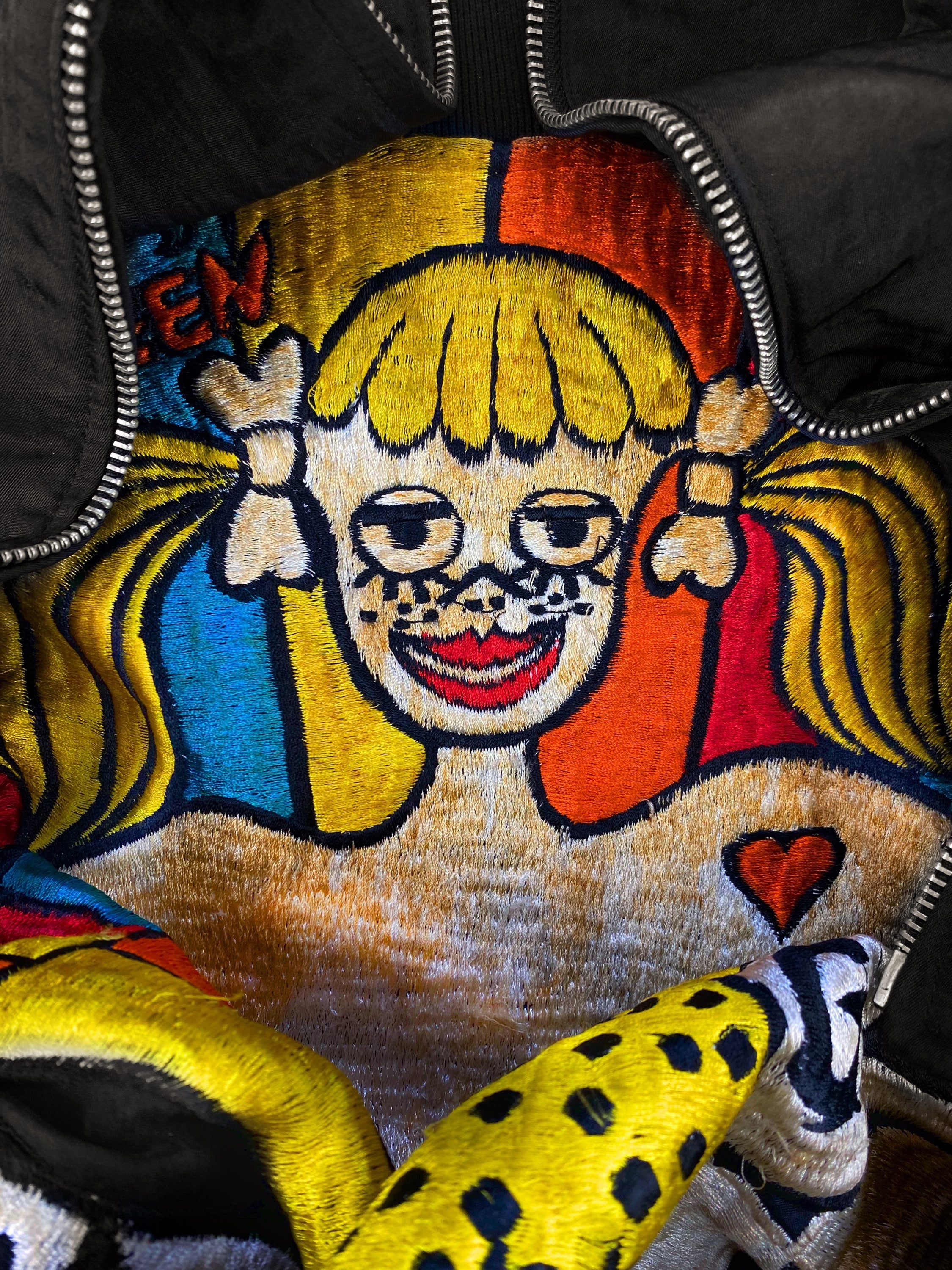 90s Hysteric Glamour ‘Show Girl’ Nude Embroidered Bomber Jacket