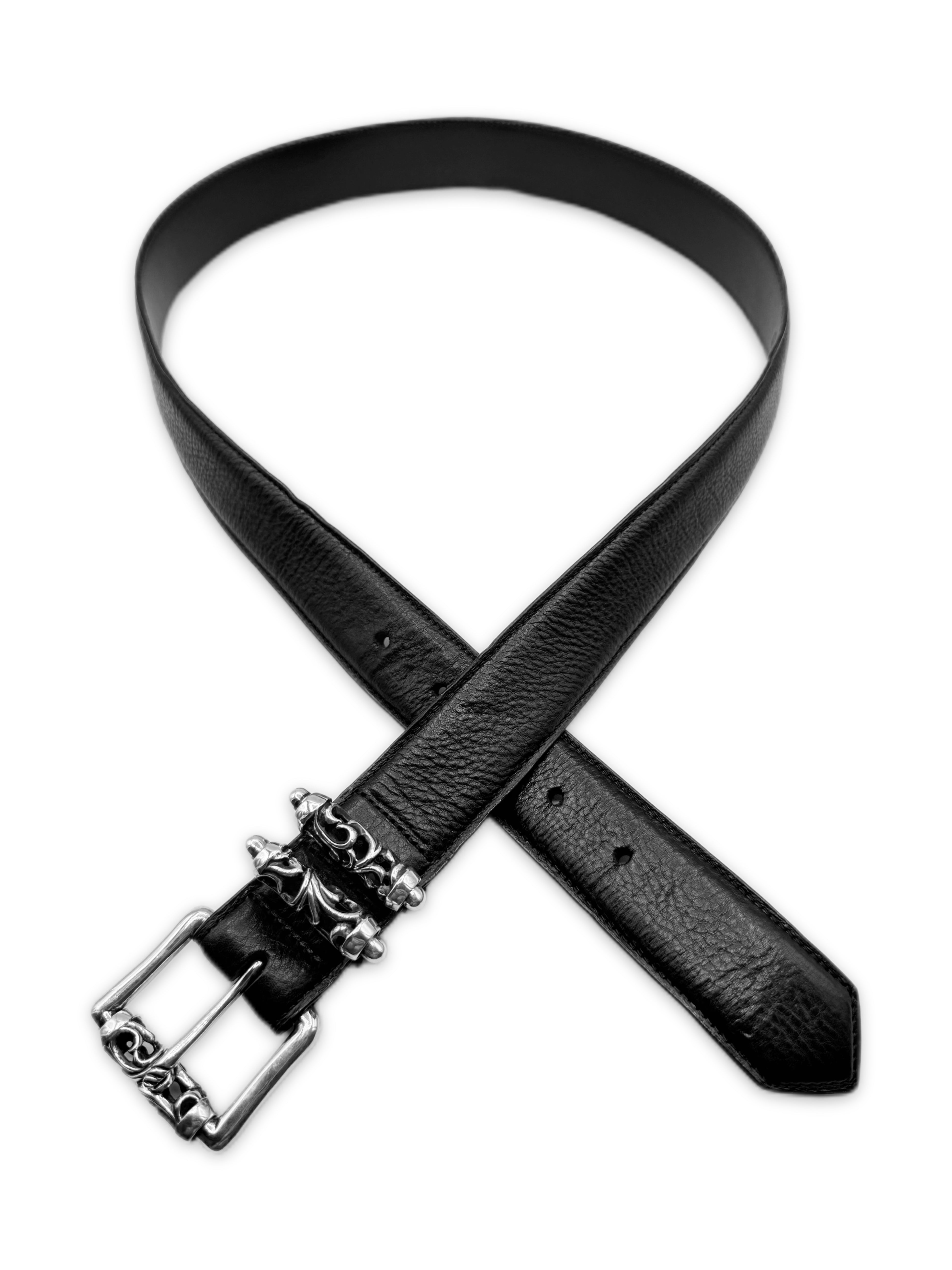Chrome Hearts Double Roller .925 Silver Black Leather Belt