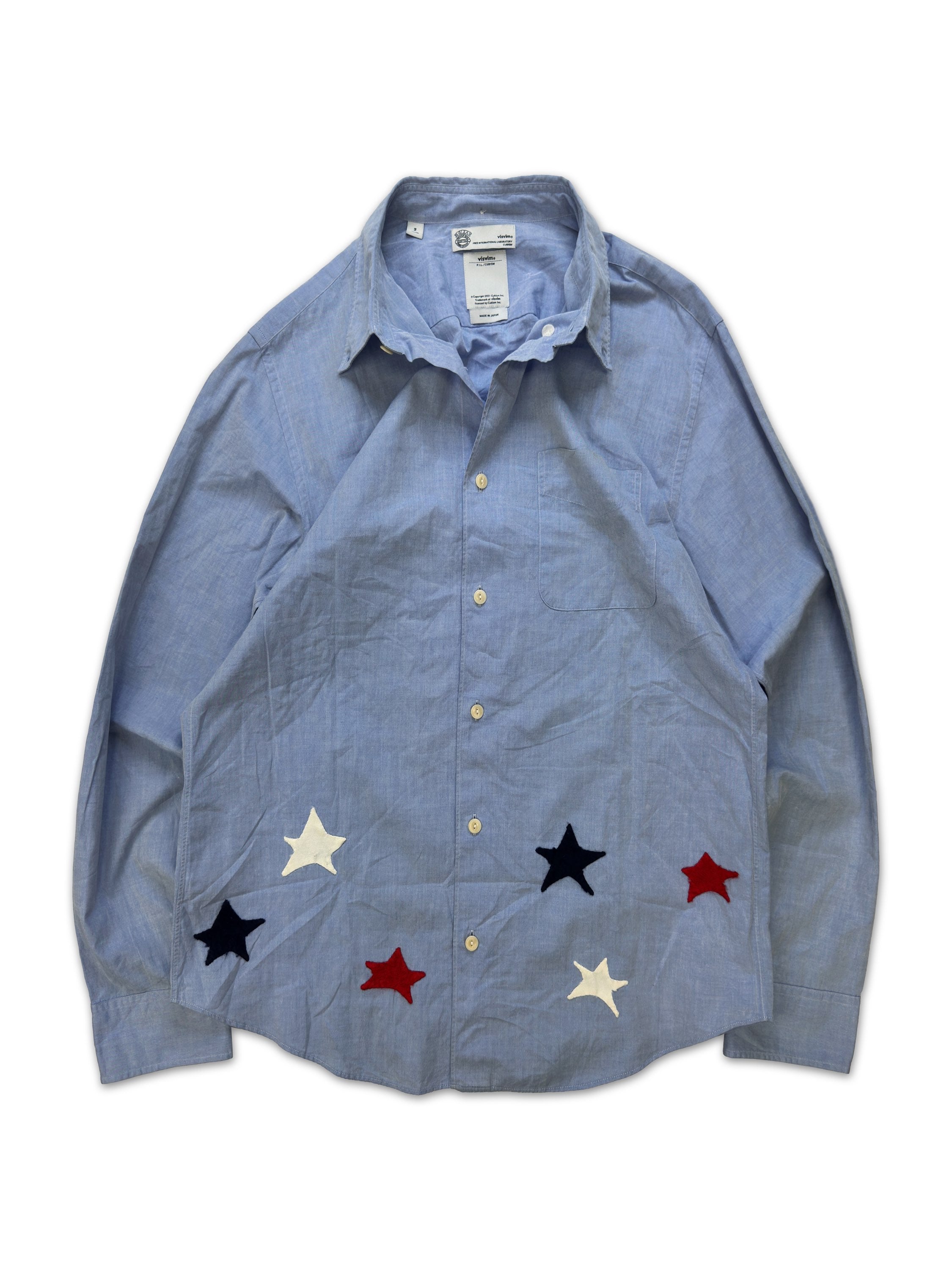 00s Visvim ‘Star’ Motif Emboridered Light Blue Long Sleeve Shirt