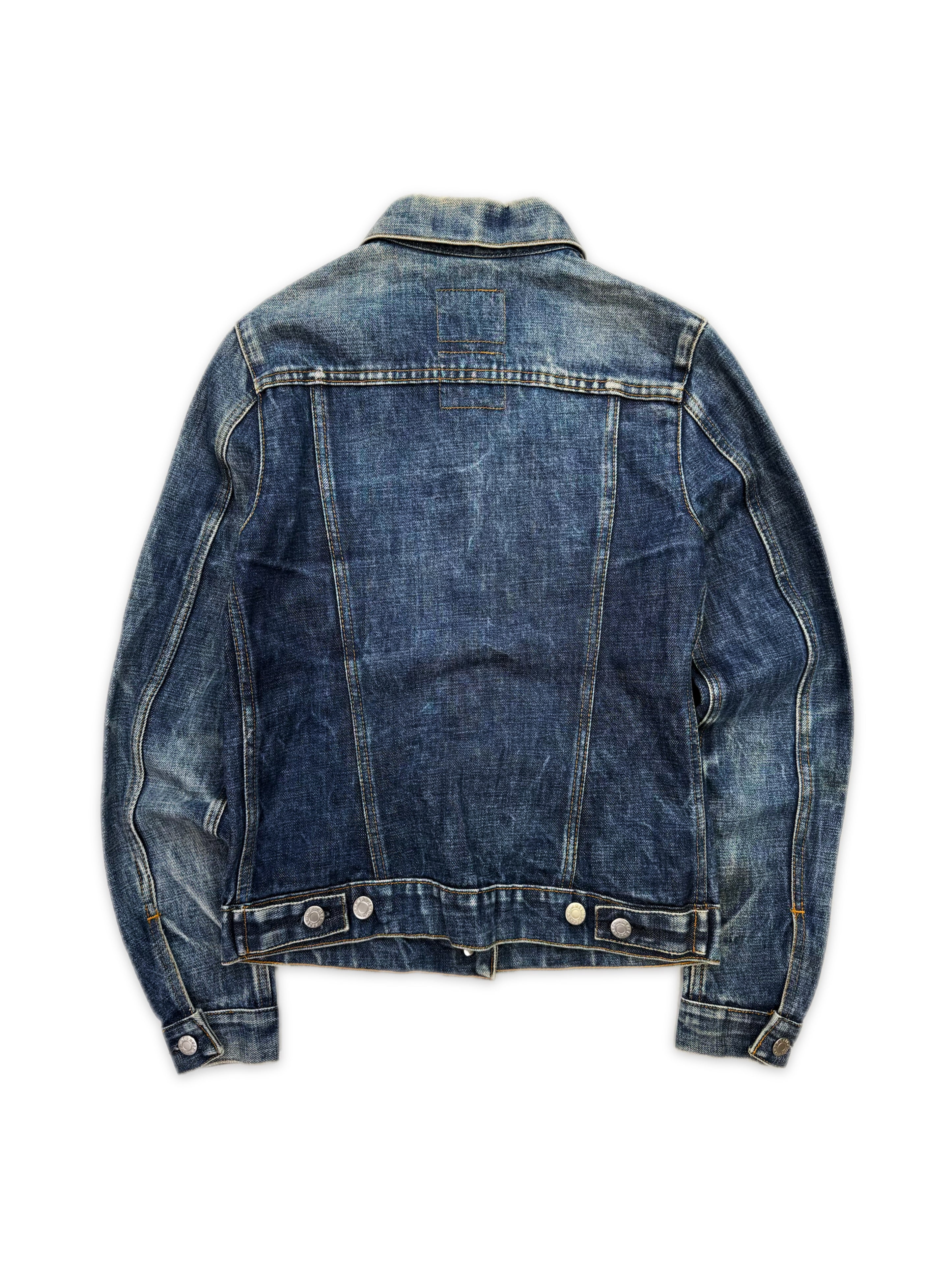 00s Helmut Lang Classic Cut Raw Blue Whiskered Denim Jacket