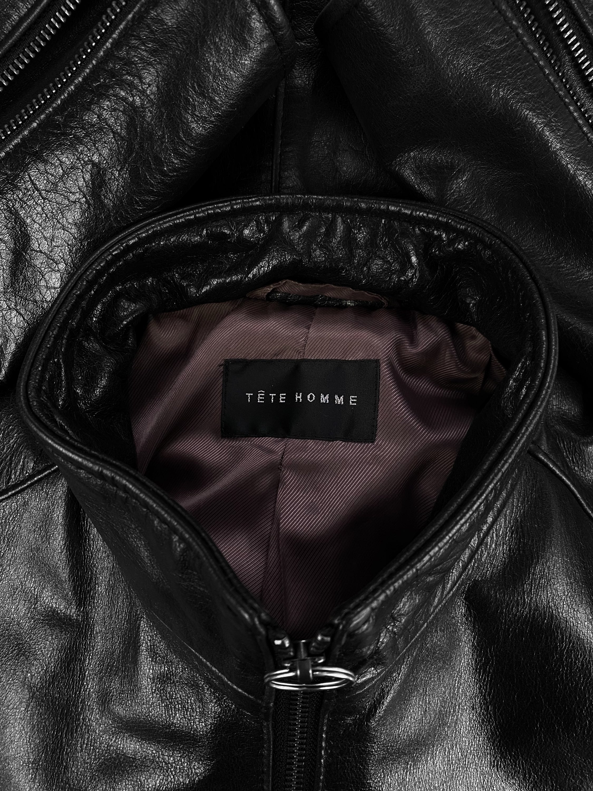 00s Tete Homme Black Leather High Neck Biker Jacket