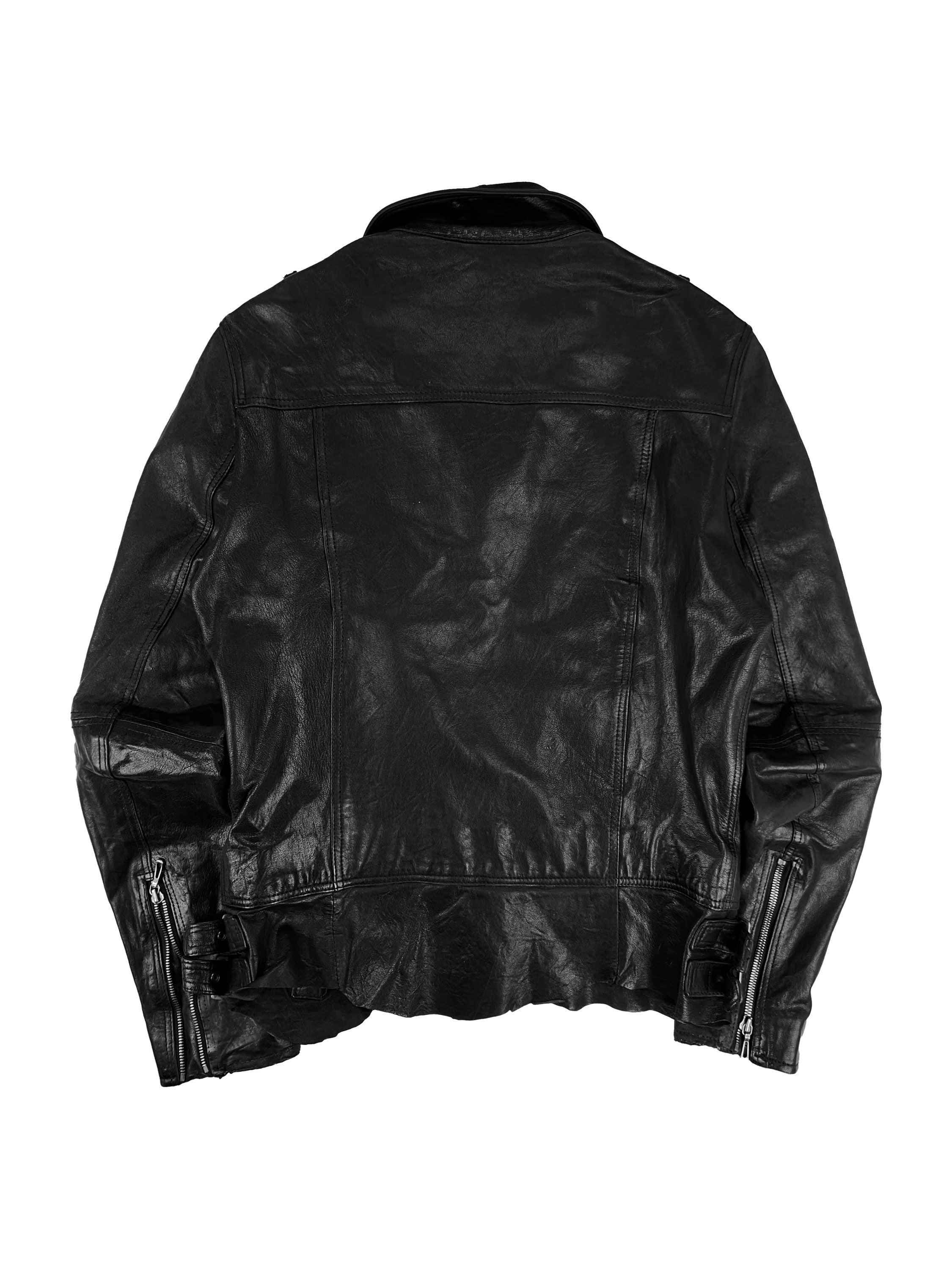 Tete Homme Black Leather Riders Cut Belted Jacket