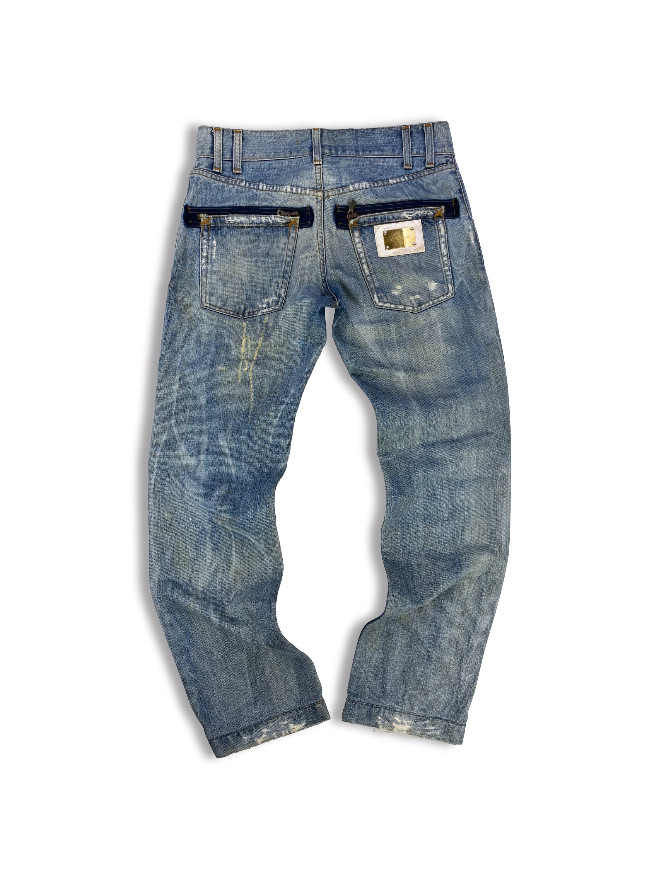 Dolce &amp; Gabbana Light Wash Distressed Wide Cut Denim