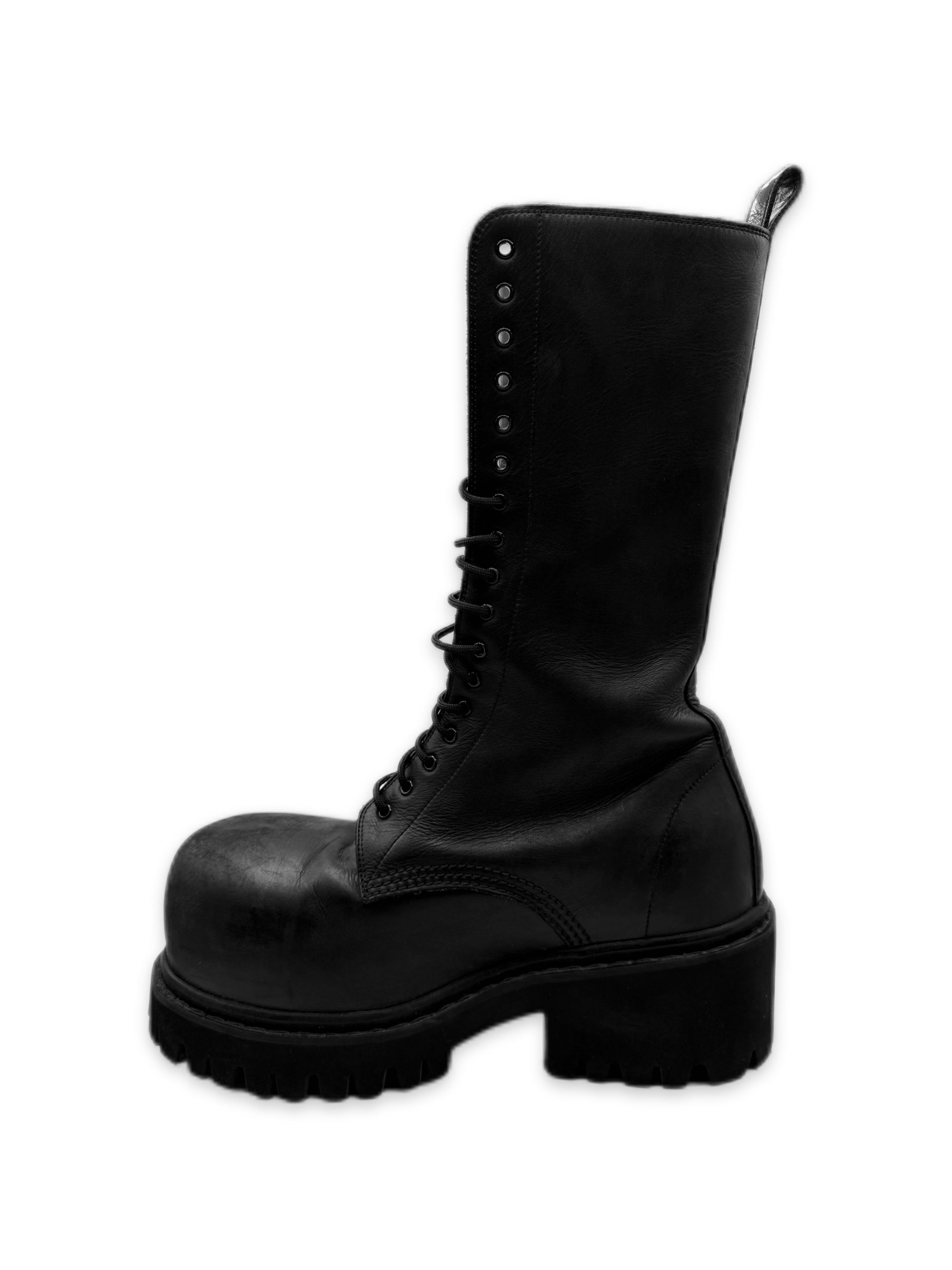 AW24 Balenciaga ‘Stomper’ Runway Tall High-top Black Leather Boots