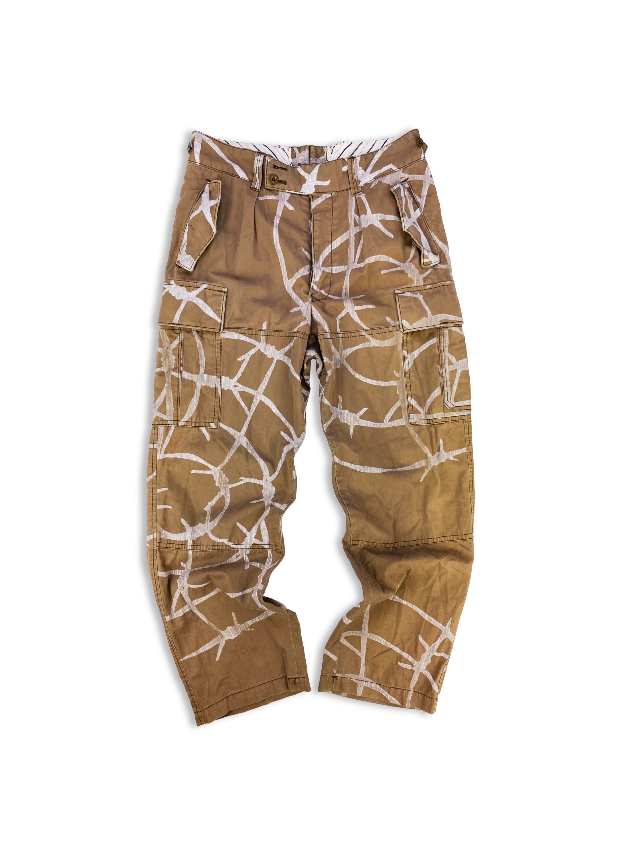 SS04 Junya Watanabe ‘Barbed Wire’ Tan Painted Cargo Pants