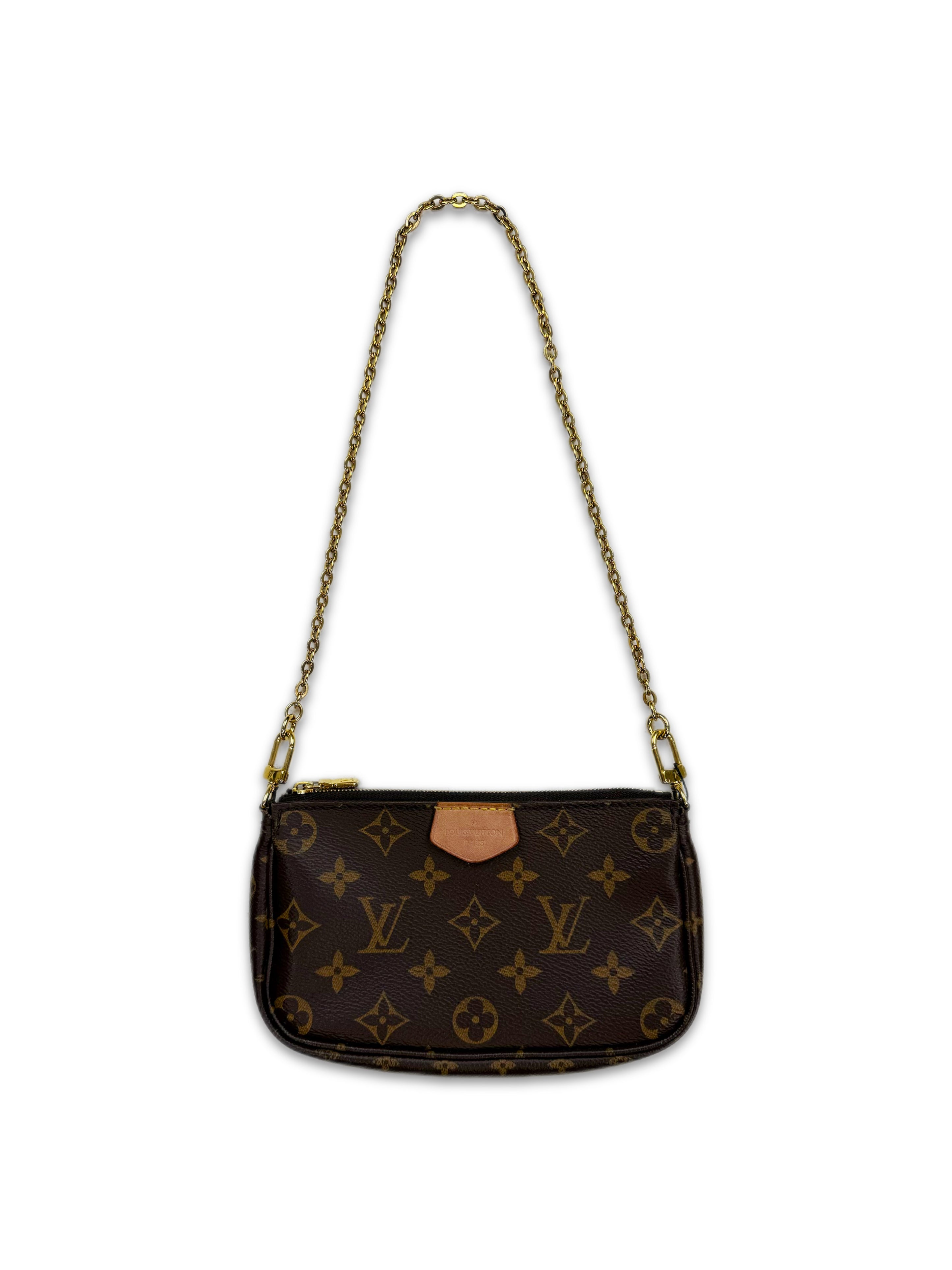 Louis Vuitton ‘Mini Pochette’ Brown Monogram Gold Purse