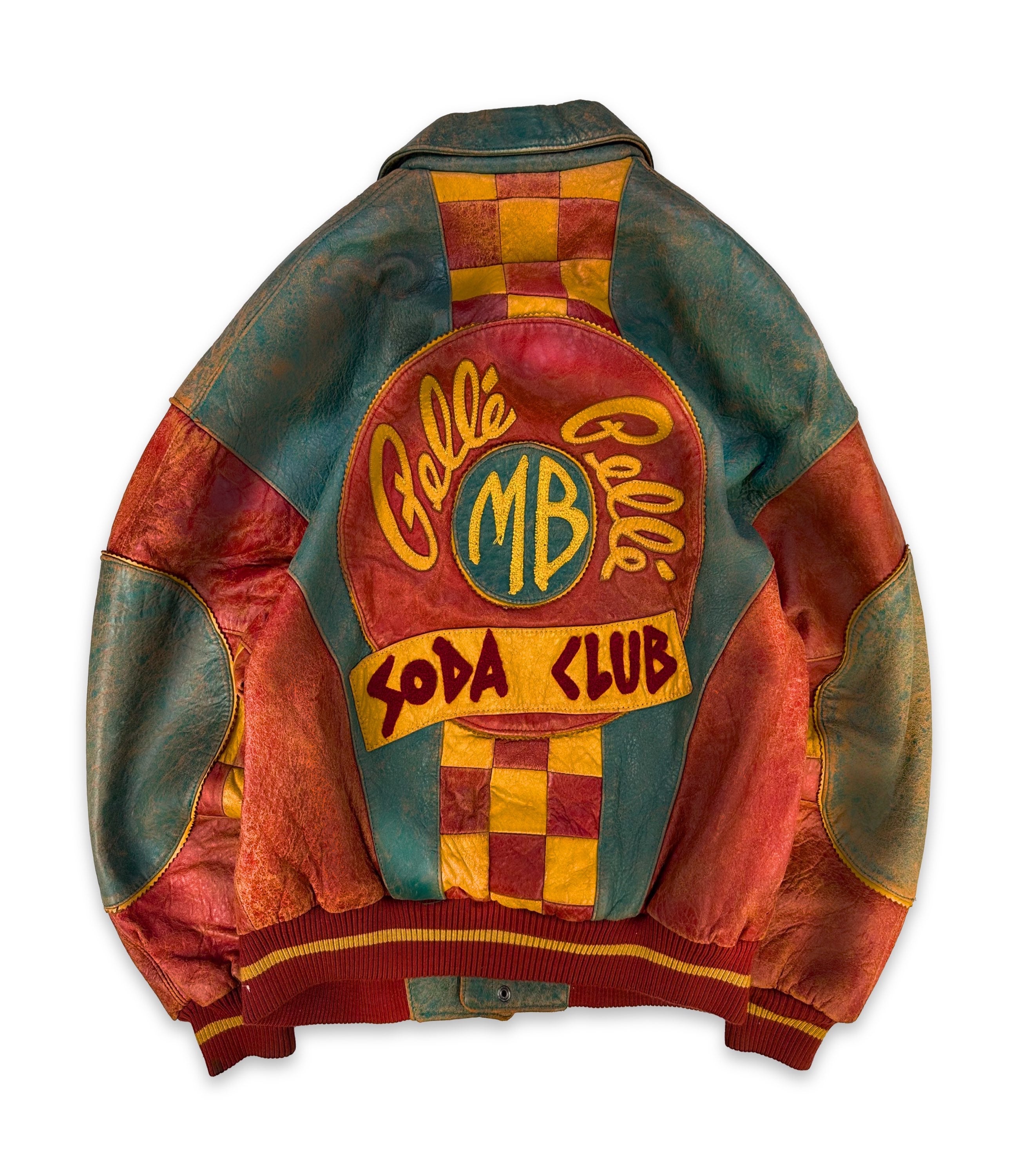 90s Pelle Pelle ‘Soda Club’ Patched Checkered Bomber Jacket