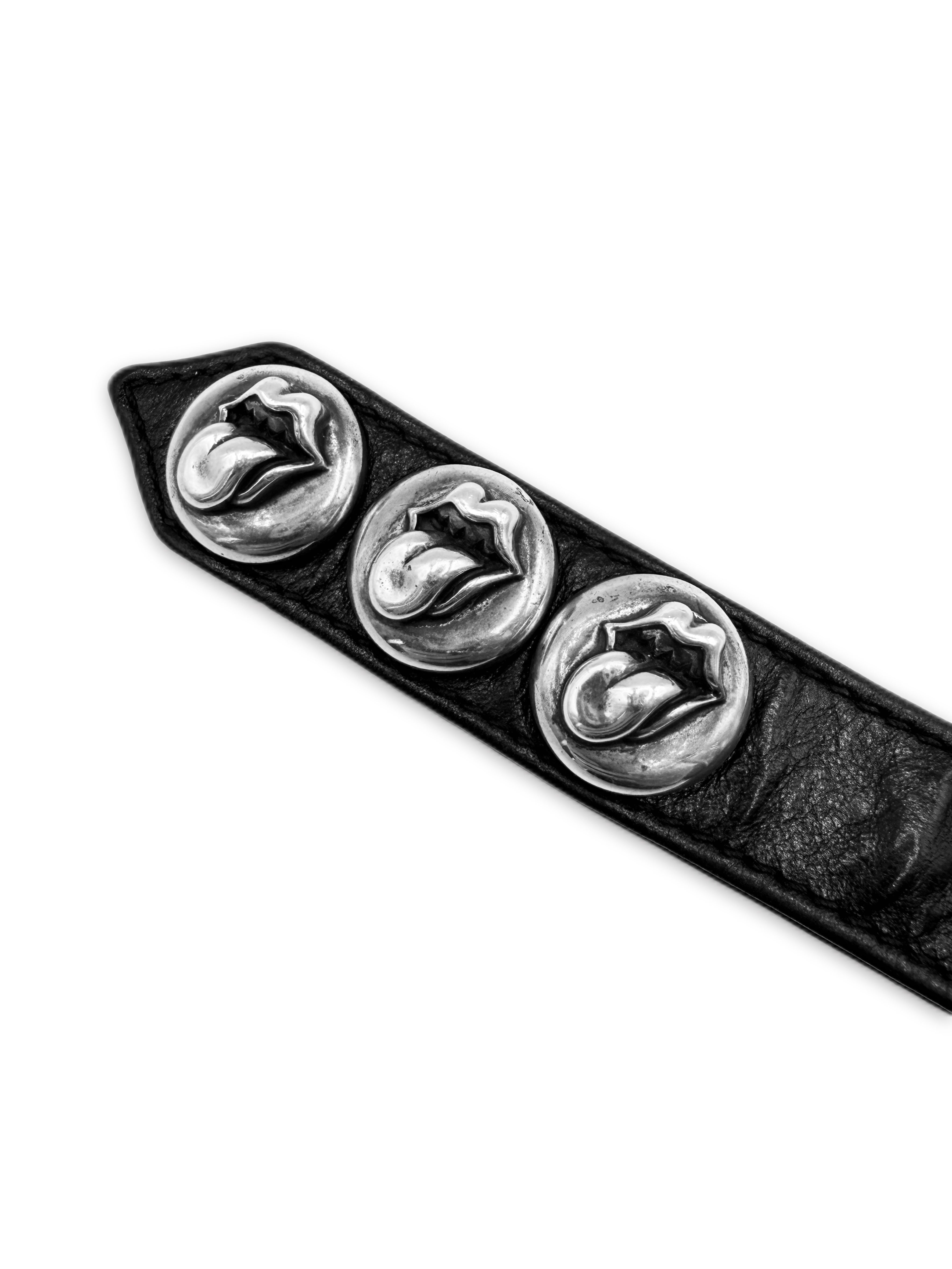 Chrome Hearts Rolling Stones Tongue &amp; Lips .925 Silver Snap Leather Bracelet