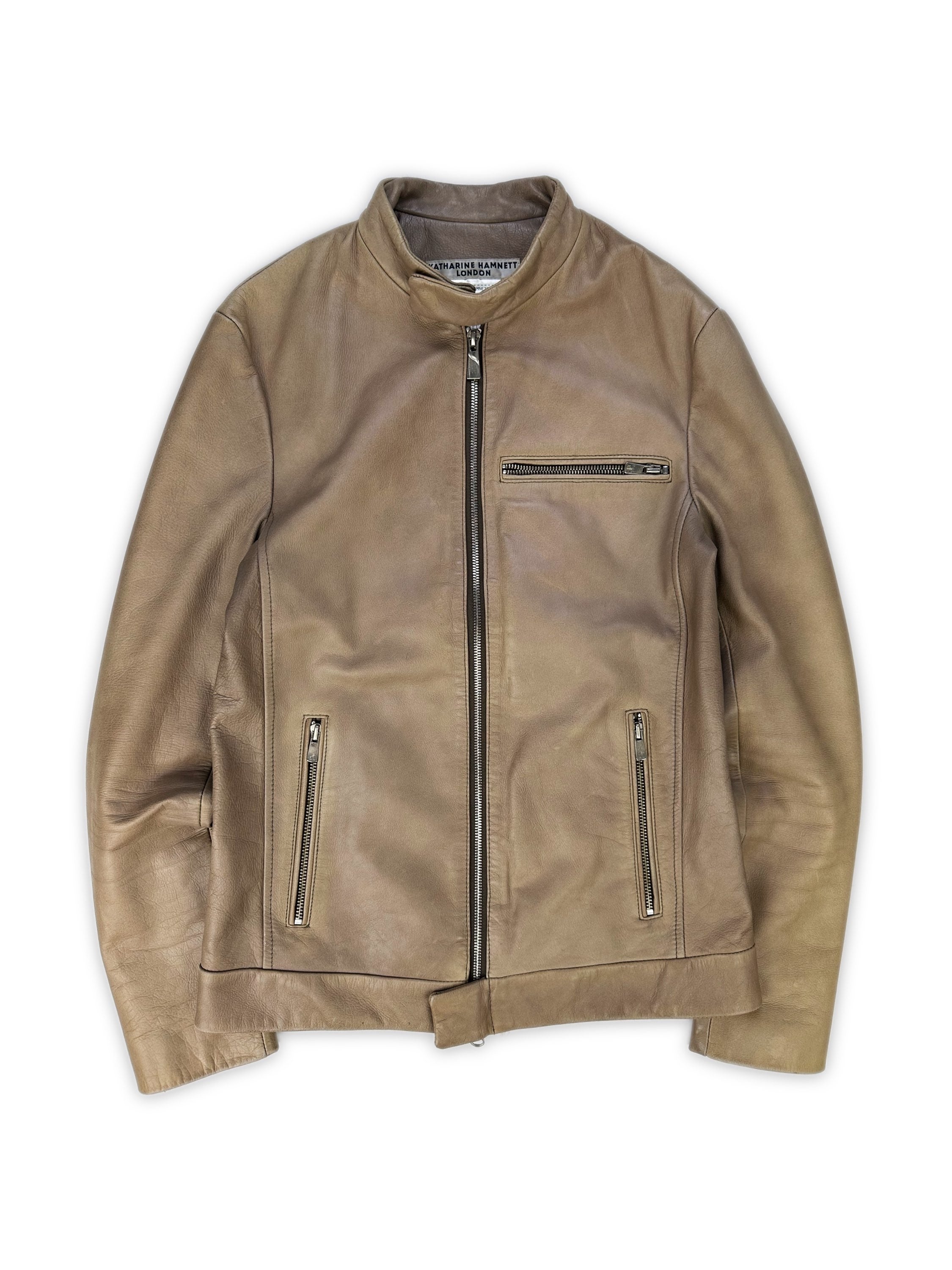 Katharine Hamnett Beige Leather Multi-zip Biker Jacket
