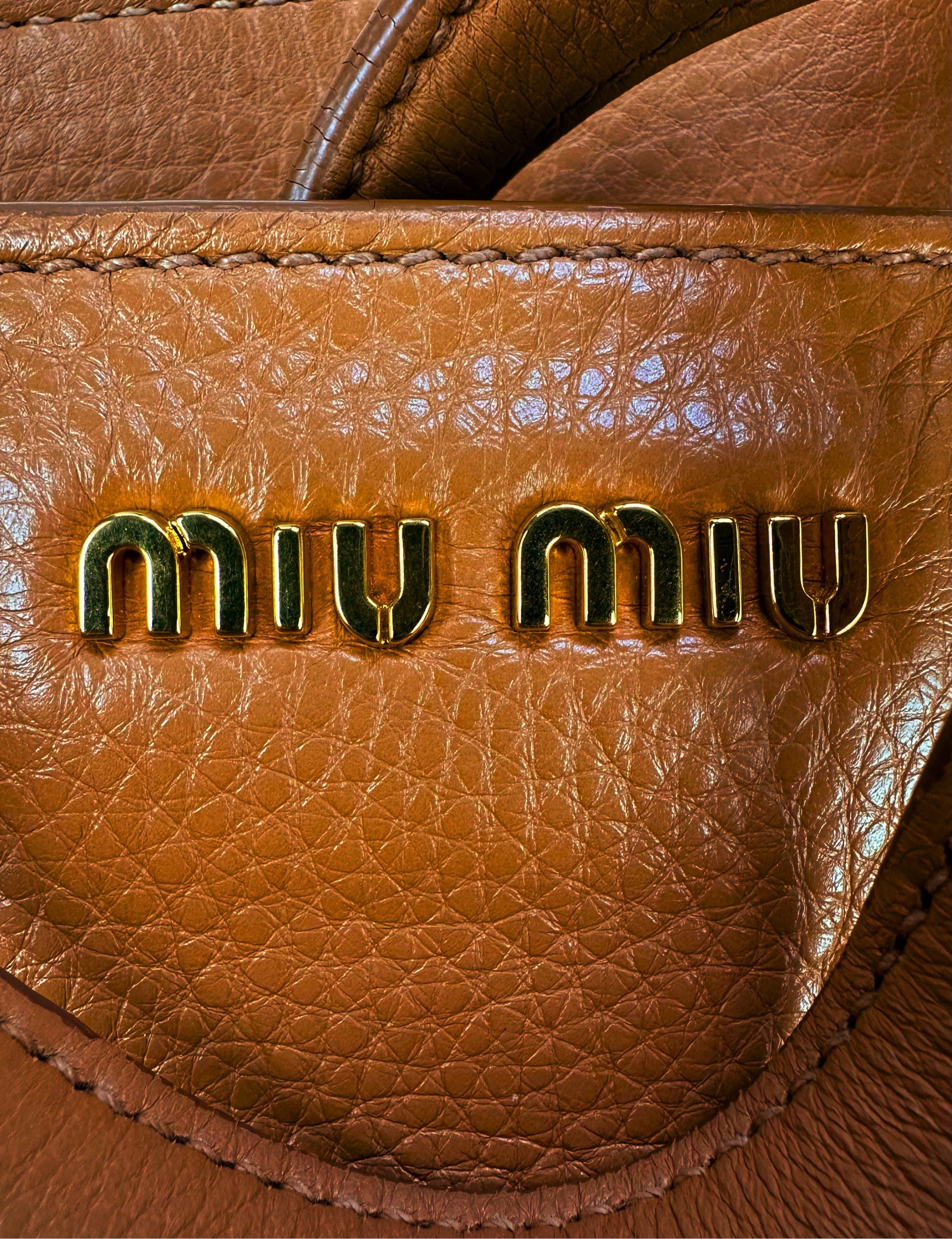 Miu Miu Caramel Leather Zippered Handbag