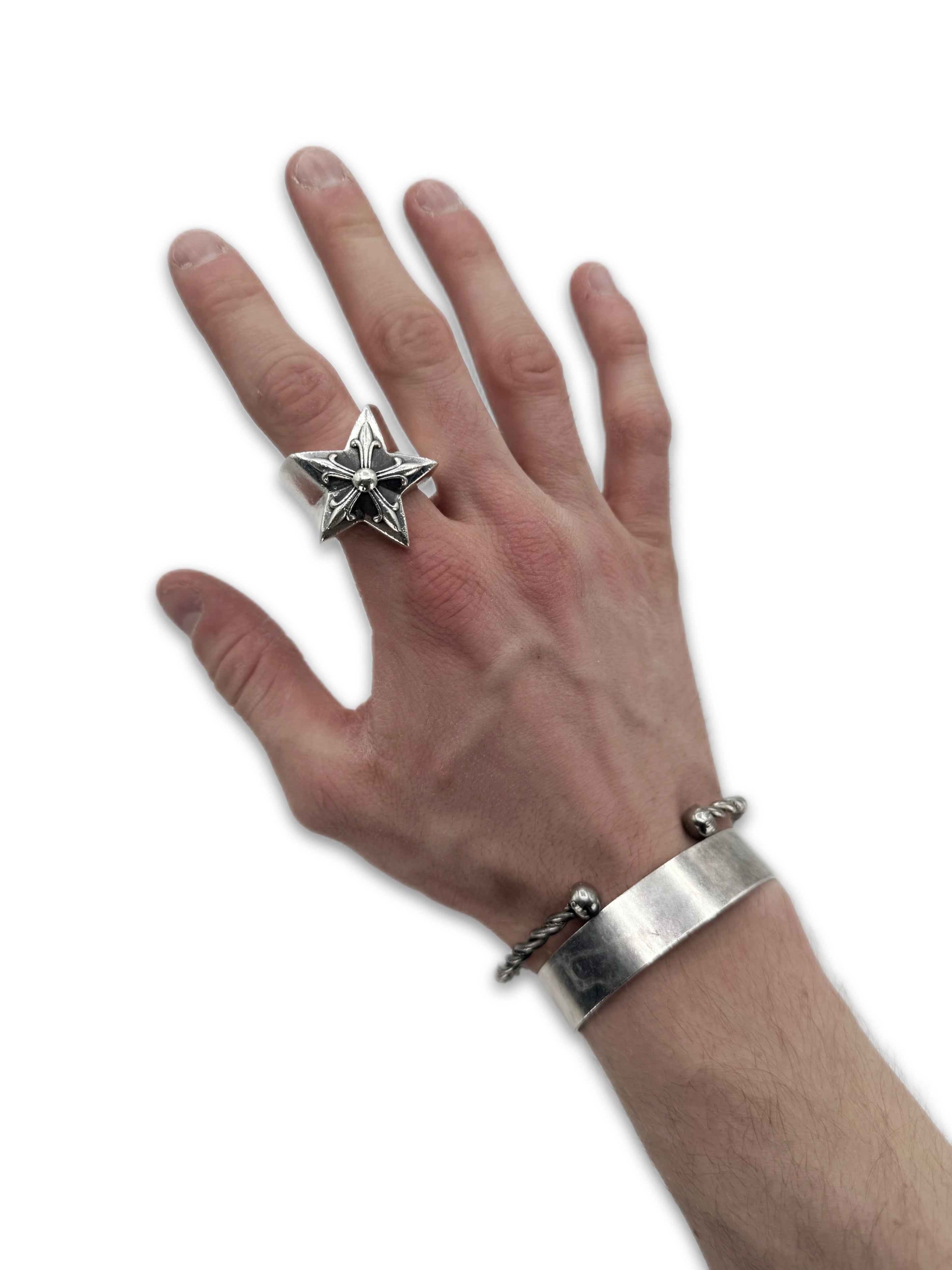 Chrome Hearts ‘5 Point Star’ .925 Silver XL Etched Ring