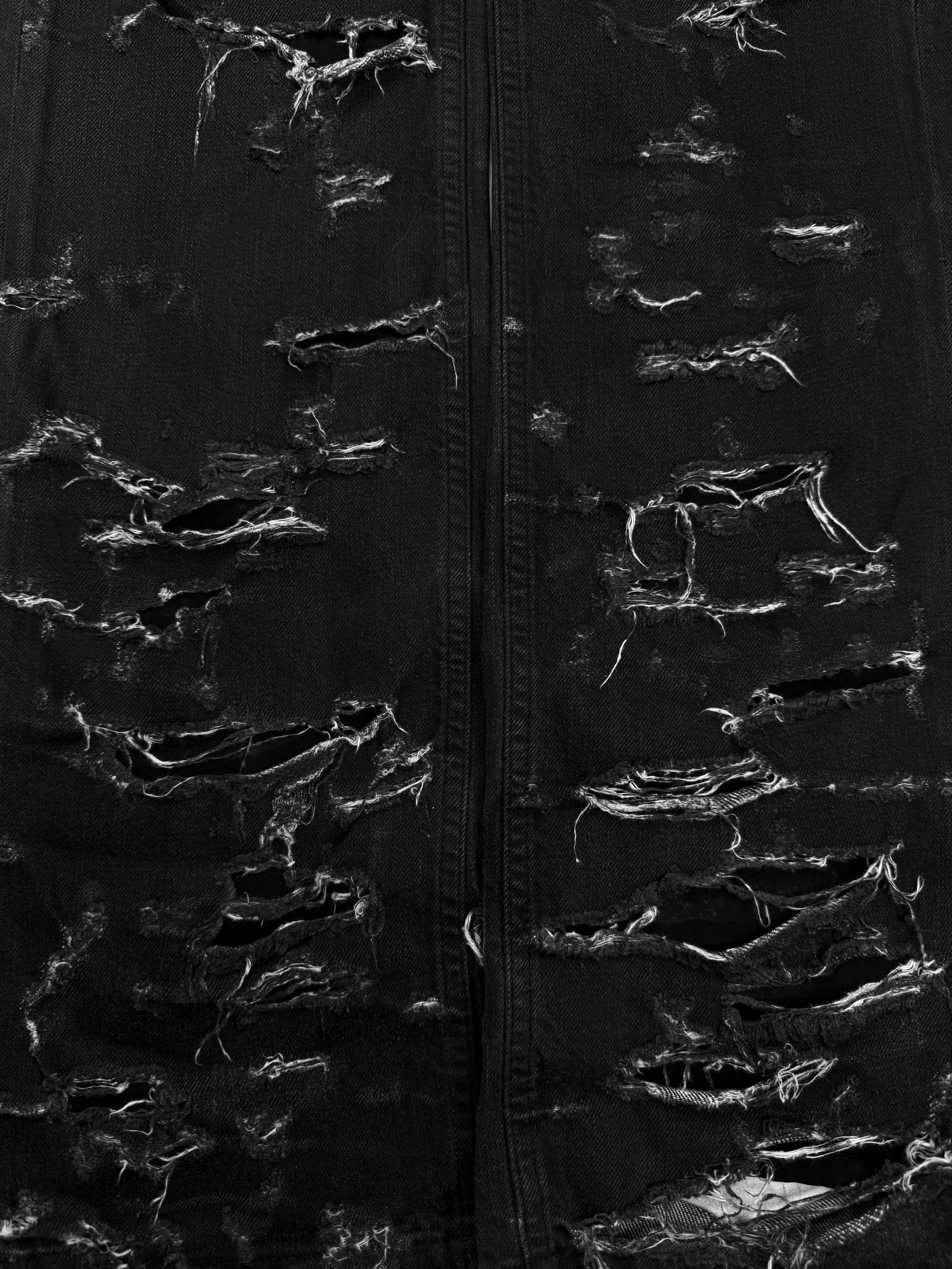 SS04 Dior Homme ‘Strip’ Waxed Distressed Black Skinny Denim Jeans