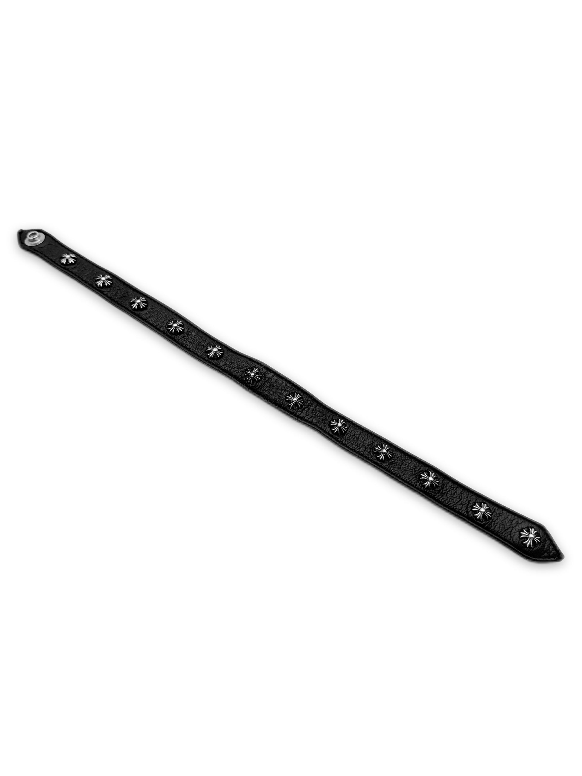 Chrome Hearts Double Wrap Plus Pendant Black Leather Snap Bracelet / Choker