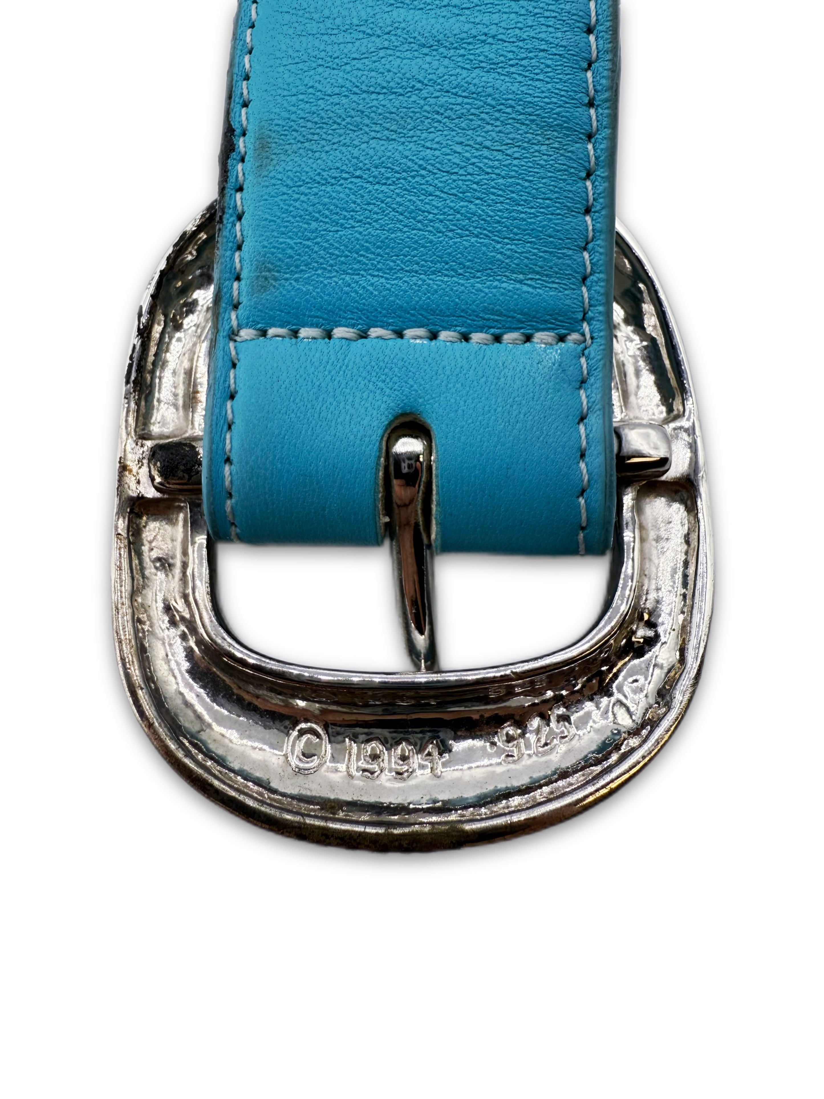 Chrome Hearts Sky Blue Leather ‘Gunslinger’ .925 Silver Belt
