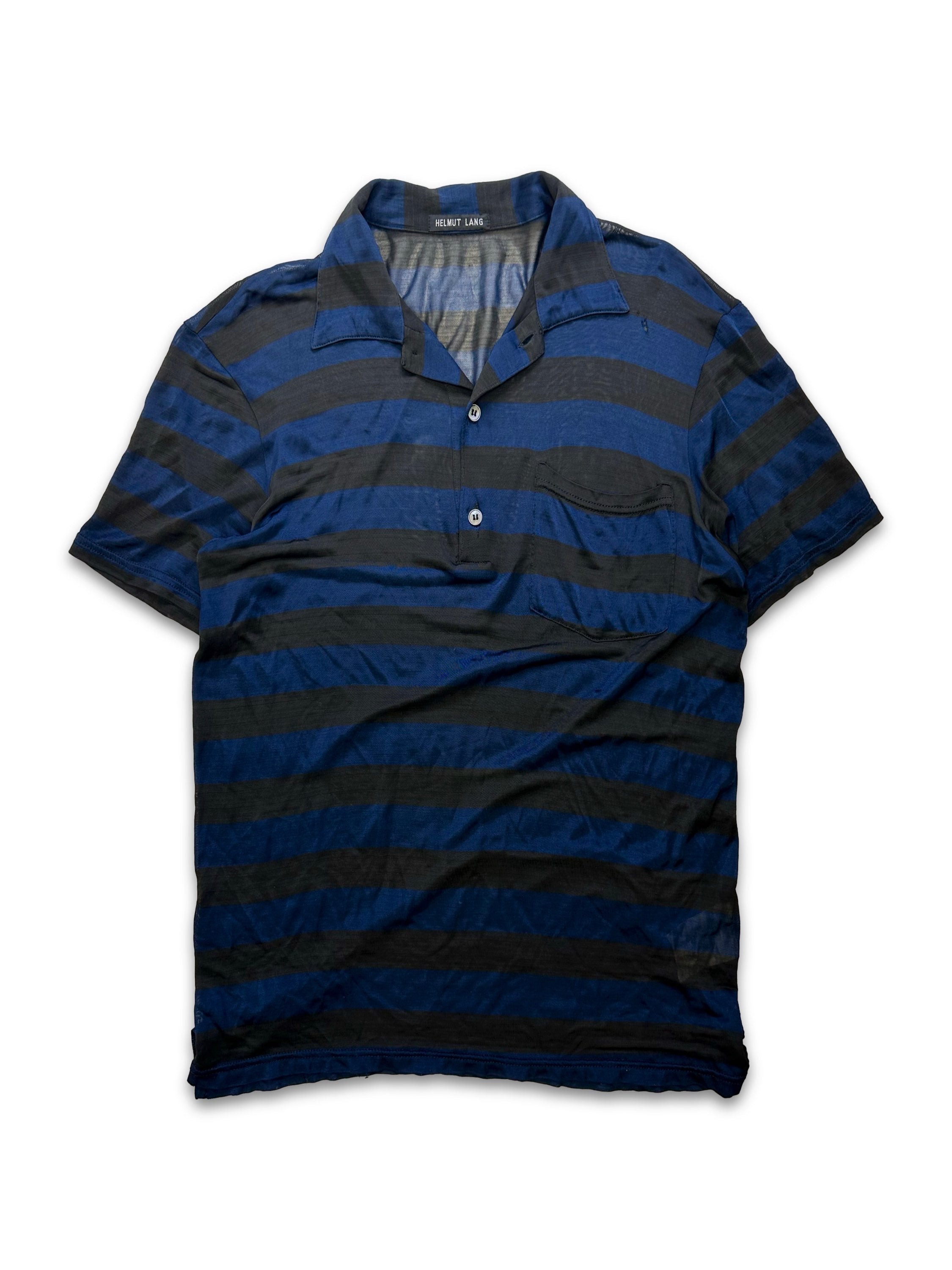 SS99 Helmut Lang ‘Prisoner’ Striped Mesh Polo Collared Shirt