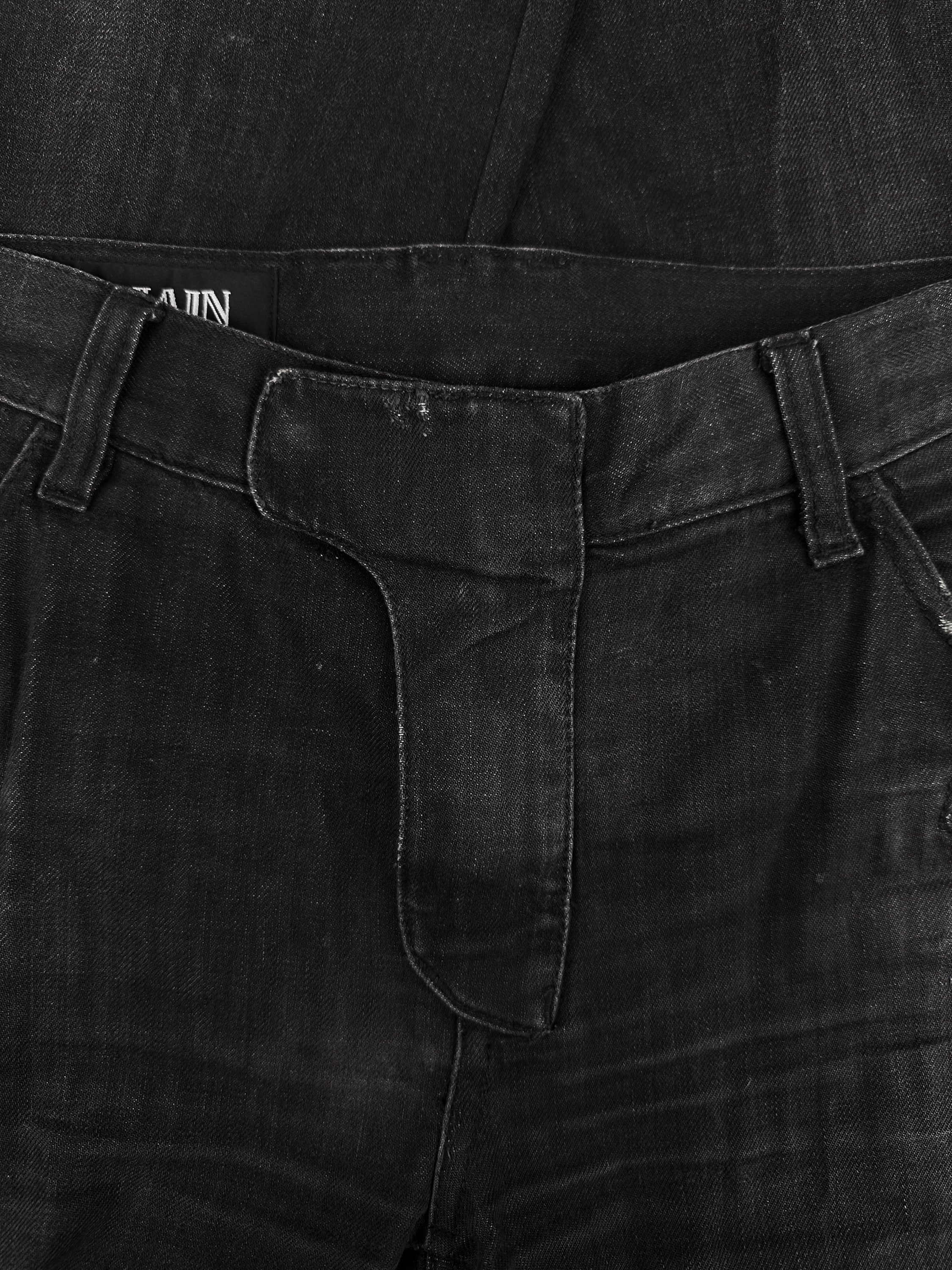 Balmain ‘Gun Holster’ Multi-zipper Black Washed Biker Denim