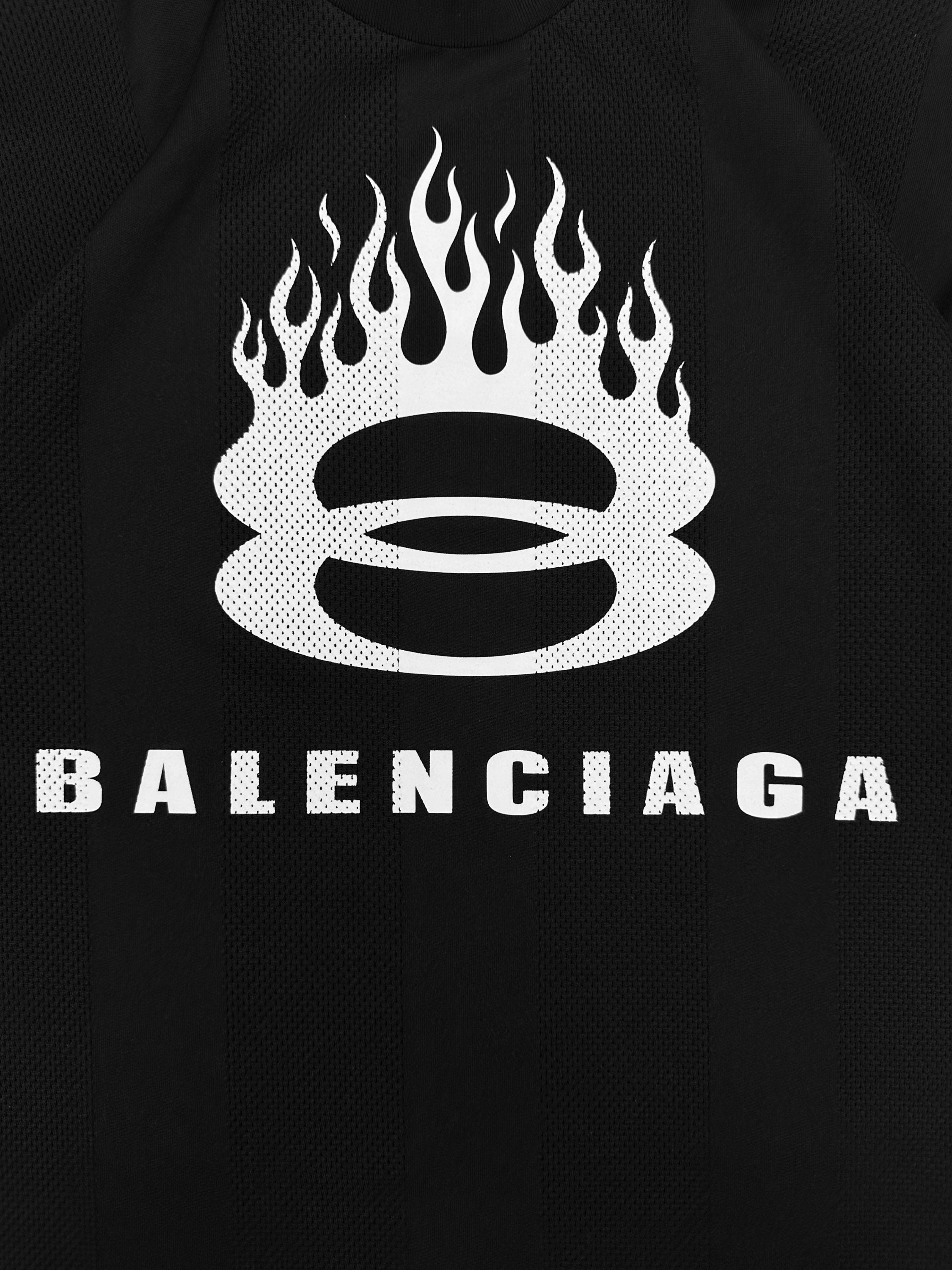 SS24 Balenciaga ‘Unity Flame’ Black Mesh Logo Jersey T-Shirt