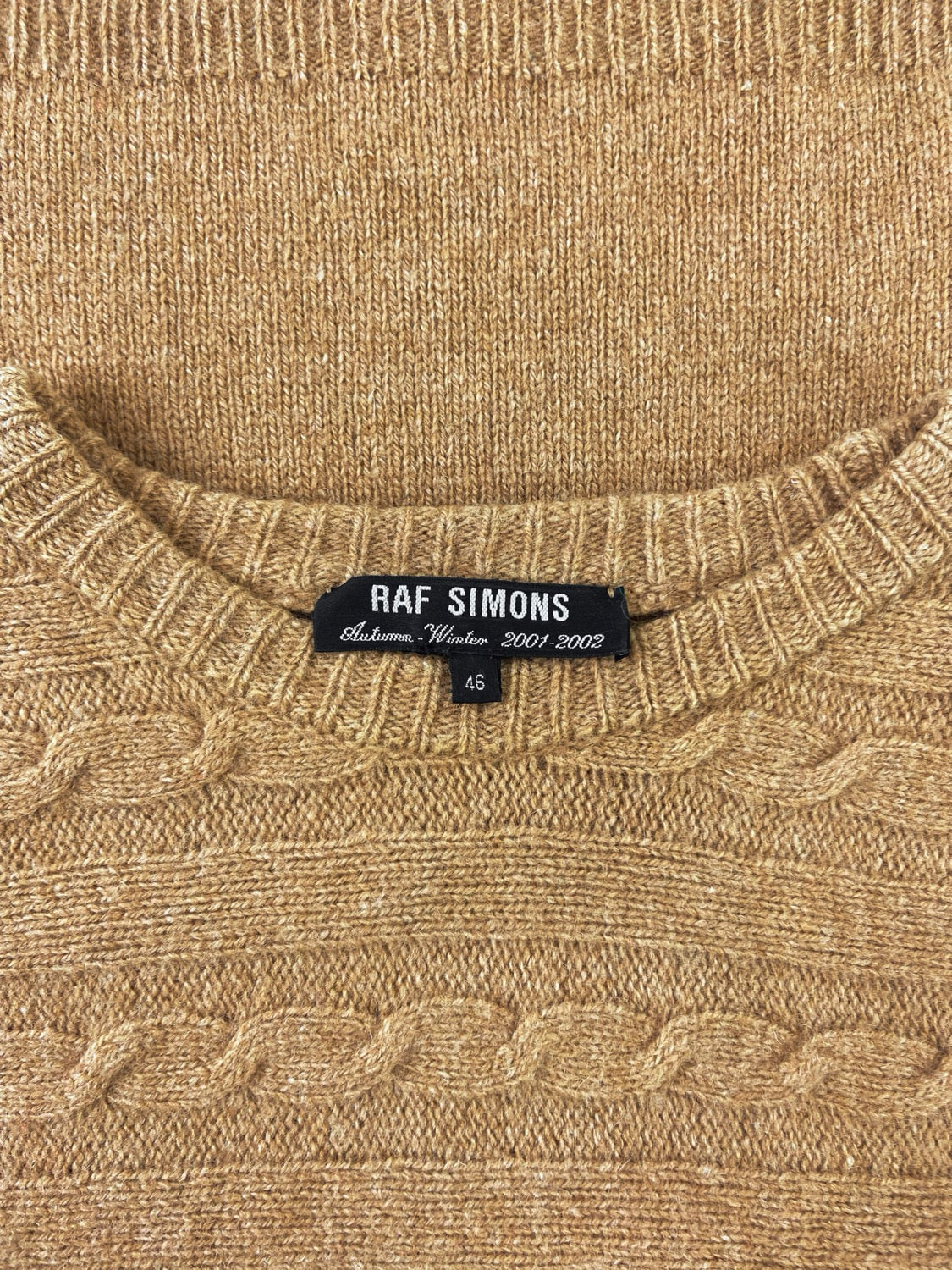 AW01 Raf Simons “Riot, Riot, Riot” Cable Knit Sand Sweater