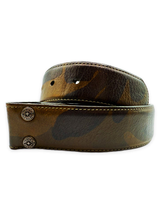 Chrome Hearts Green Camouflage .925 Silver Leather Belt Strap