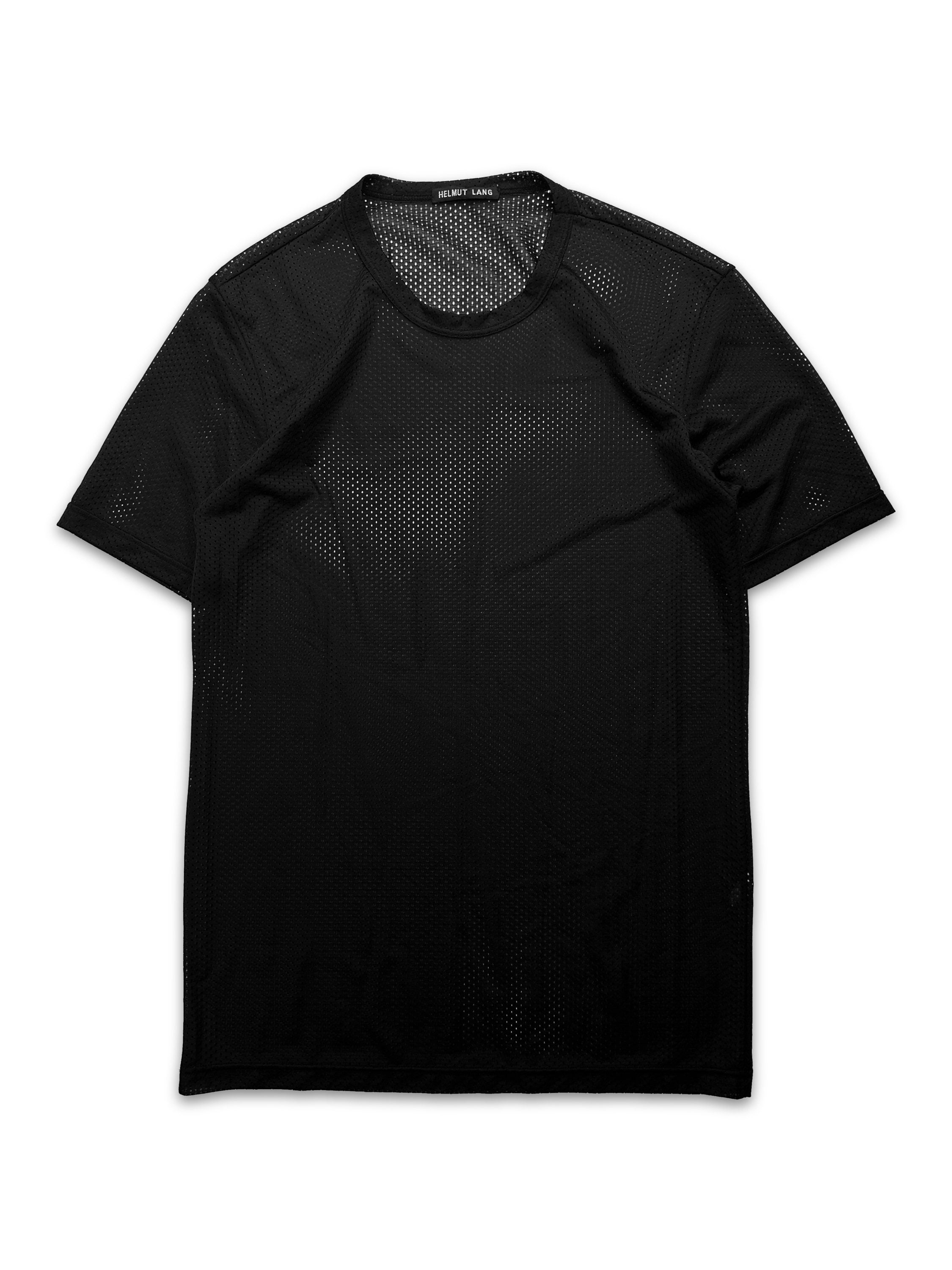 00s Helmut Lang Oversized Black Mesh Perforated T-Shirt